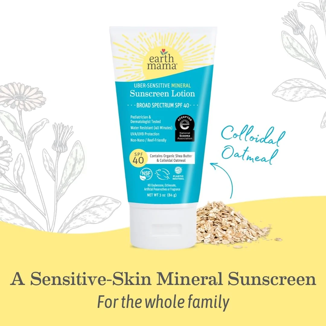 Earth Mama Uber-Sensitive Mineral Sunscreen Lotion SPF 40 | Non-Nano Zinc, Contains Organic Colloidal Oatmeal | Steroid-Free Eczema Cream for Baby, Kid & Family, 3-Ounce - Image 3