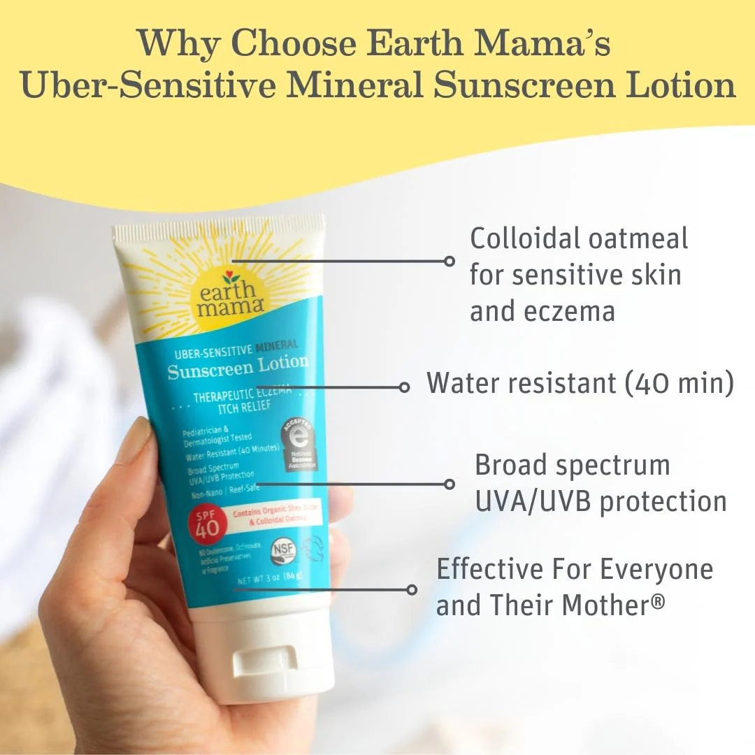Earth Mama Uber-Sensitive Mineral Sunscreen Lotion SPF 40 | Non-Nano Zinc, Contains Organic Colloidal Oatmeal | Steroid-Free Eczema Cream for Baby, Kid & Family, 3-Ounce - Image 6