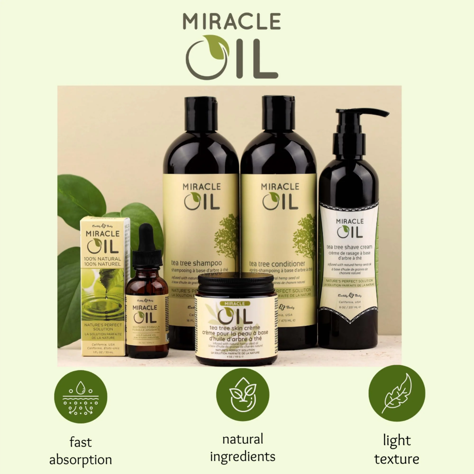 Earthly Body Miracle Oil, 1 fl. oz. - 2 Pack - 100% Natural Tea Tree Oil, Hemp Seed Oil & Vitamin E - Moisturizer, Calms Skin Irritations, Helps Smooth Wrinkles - Gluten Free, 100% Vegan - Image 2
