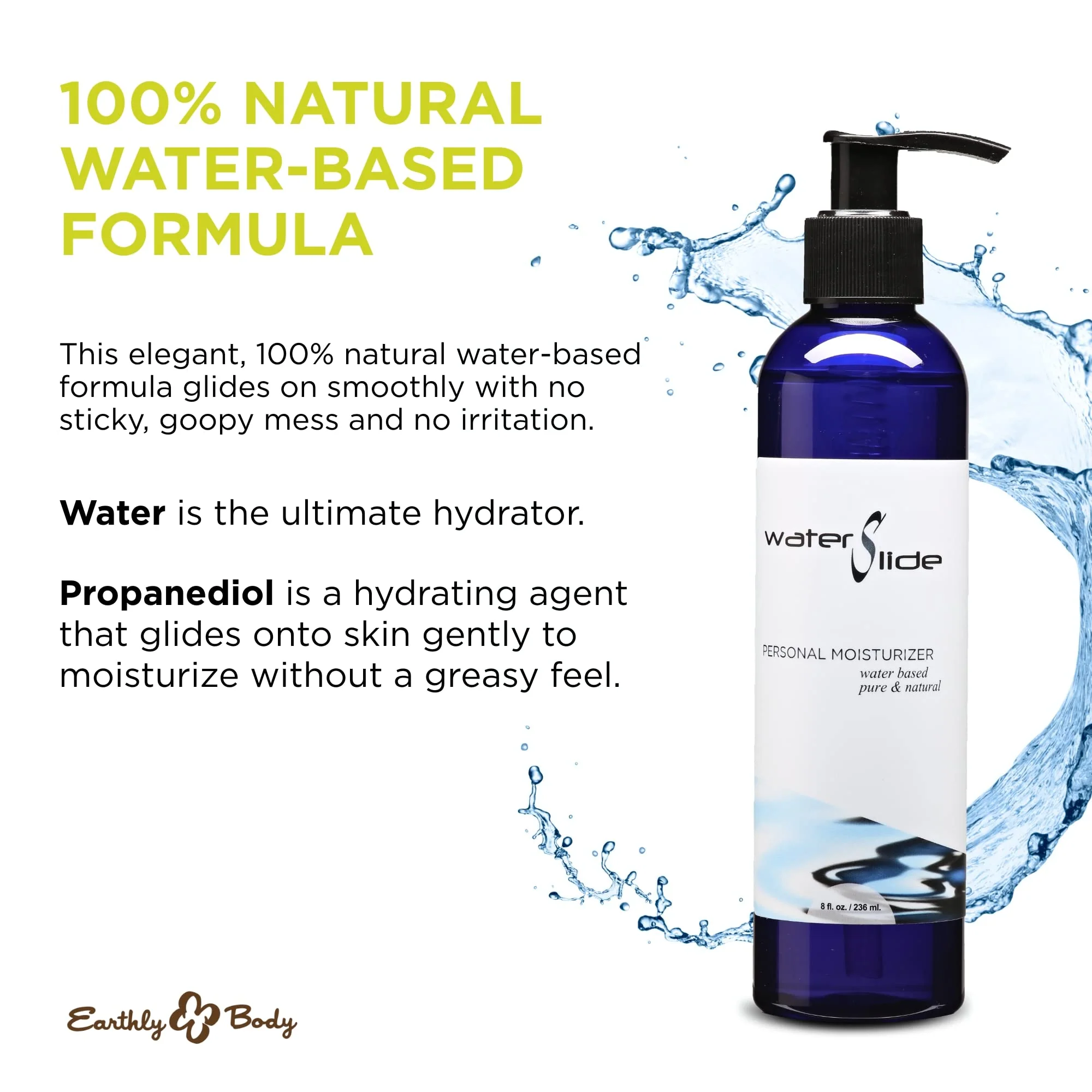 Earthly Body WaterSlide, 8 fl. oz. - Personal Moisturizer - 100% Natural, Water-Based Formula - Vegan & Cruelty Free - Image 7