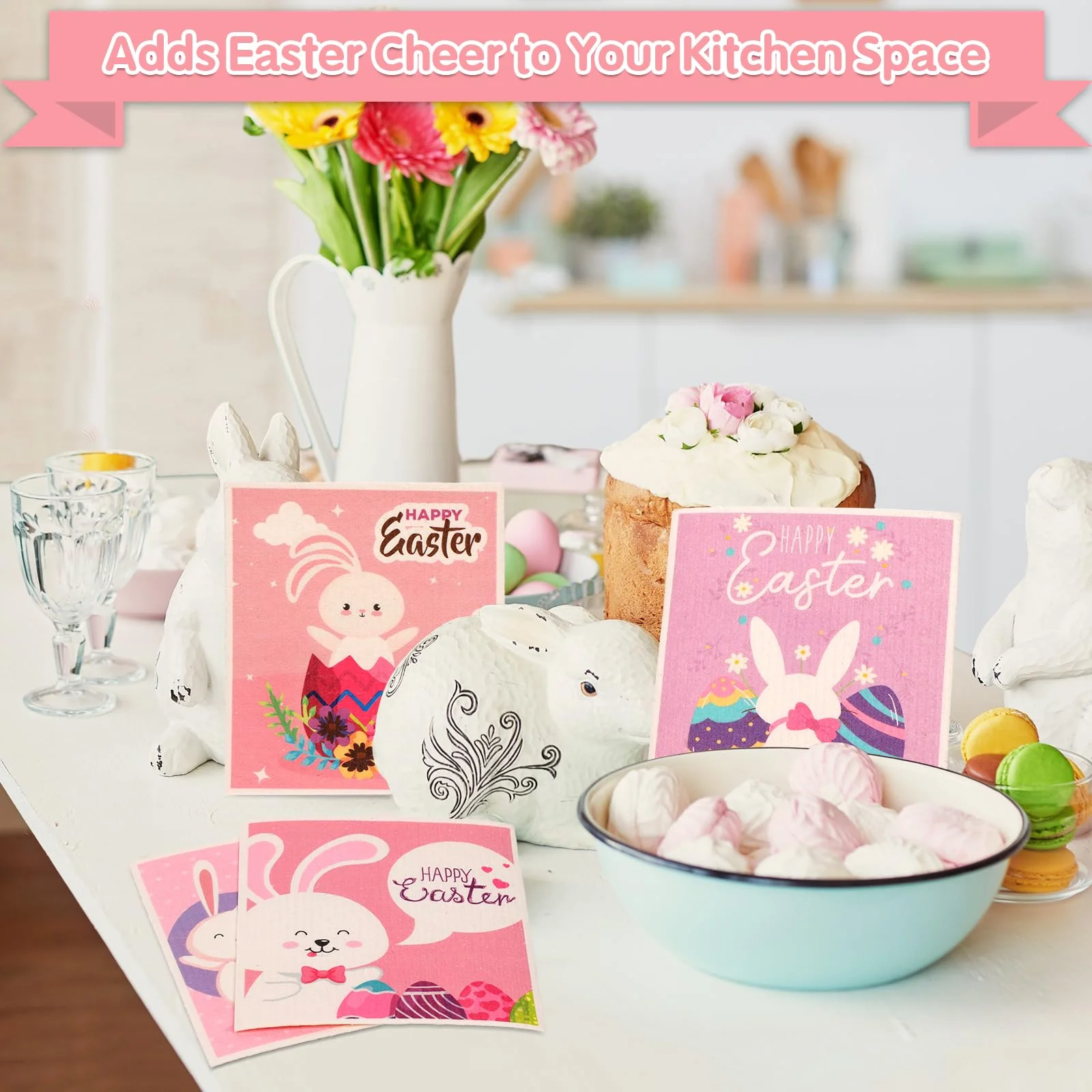 Easter Swedish Dishcloth Set of 10, Super Absorbent Swedish Kitchen Dish Cloths Reusable Paper Towels Cleaning Rags for Dishes Quick Drying, Easter Cute Bunny Rabbit Egg Prints Decorative Wipes - Image 4