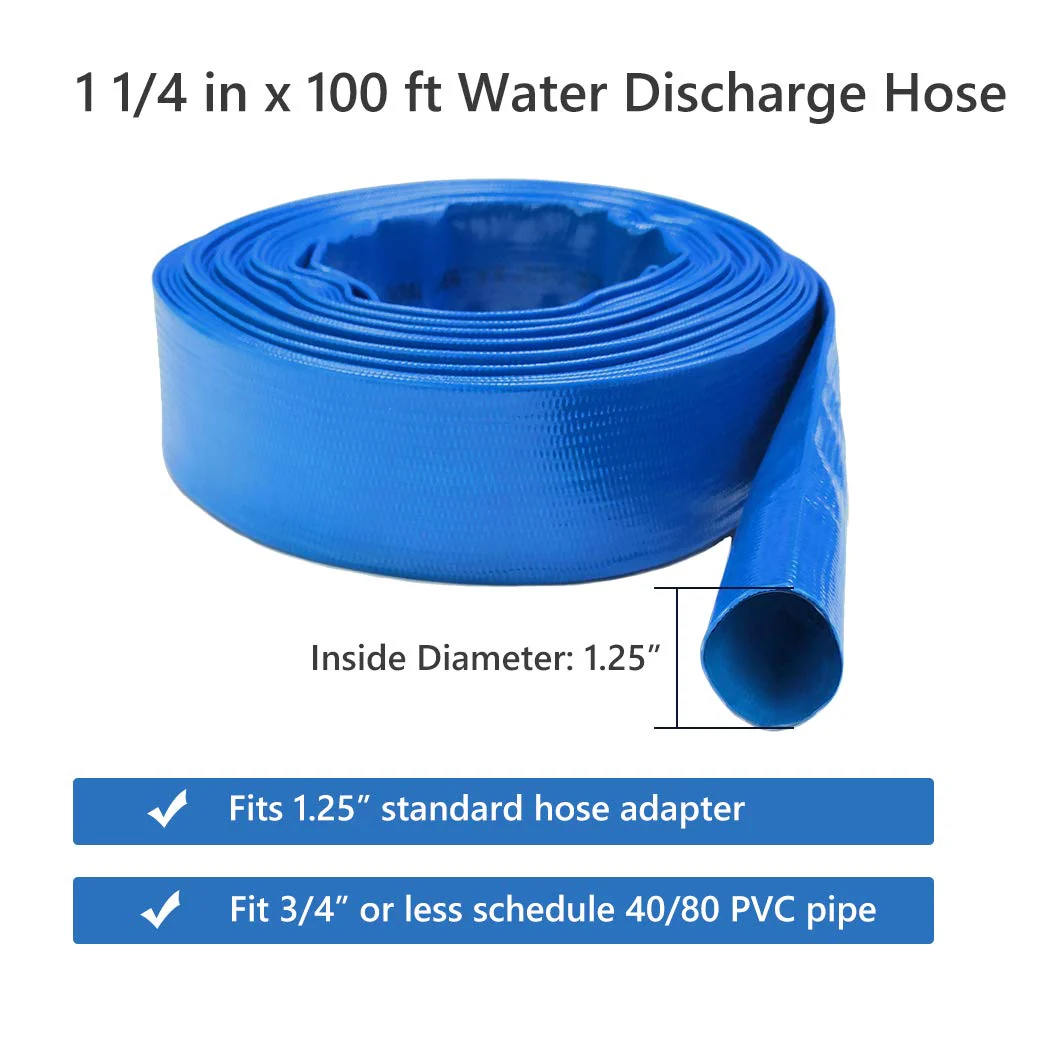 Eastrans 1-1/4''x100ft Blue PVC Lay-Flat Backwash Hose for Swimming Pools, Heavy Duty Discharge Hose Reinforced Pool Drain Hose, Weather Resistant Ideal for Water Transferring - Image 7