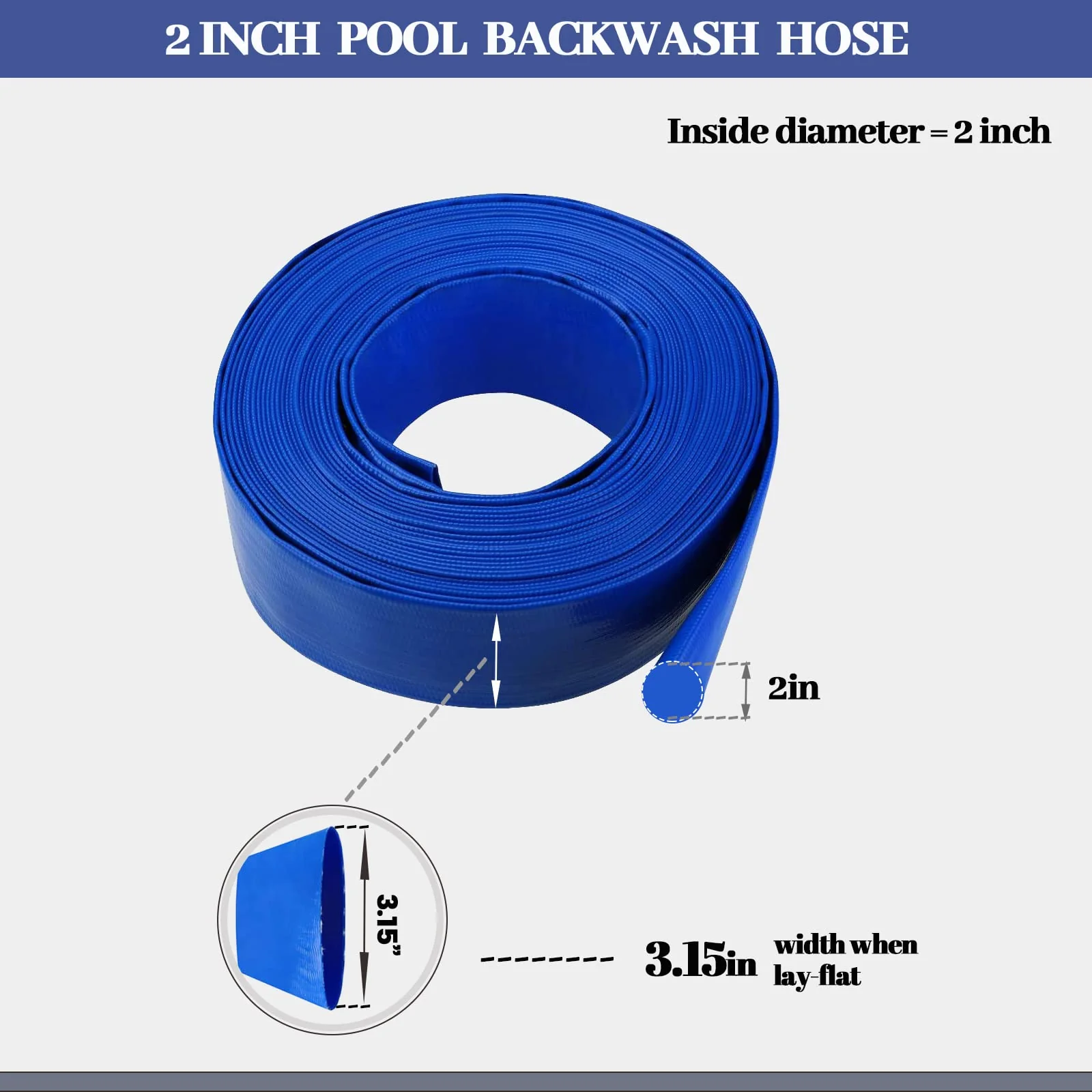 Eastrans 2" x 100 FT Heavy Duty Pool Backwash Hose, Reinforced PVC Lay Flat Discharge Hose, Weather Resistant & Burst Resistant with 2 Hose Clamps - Image 8
