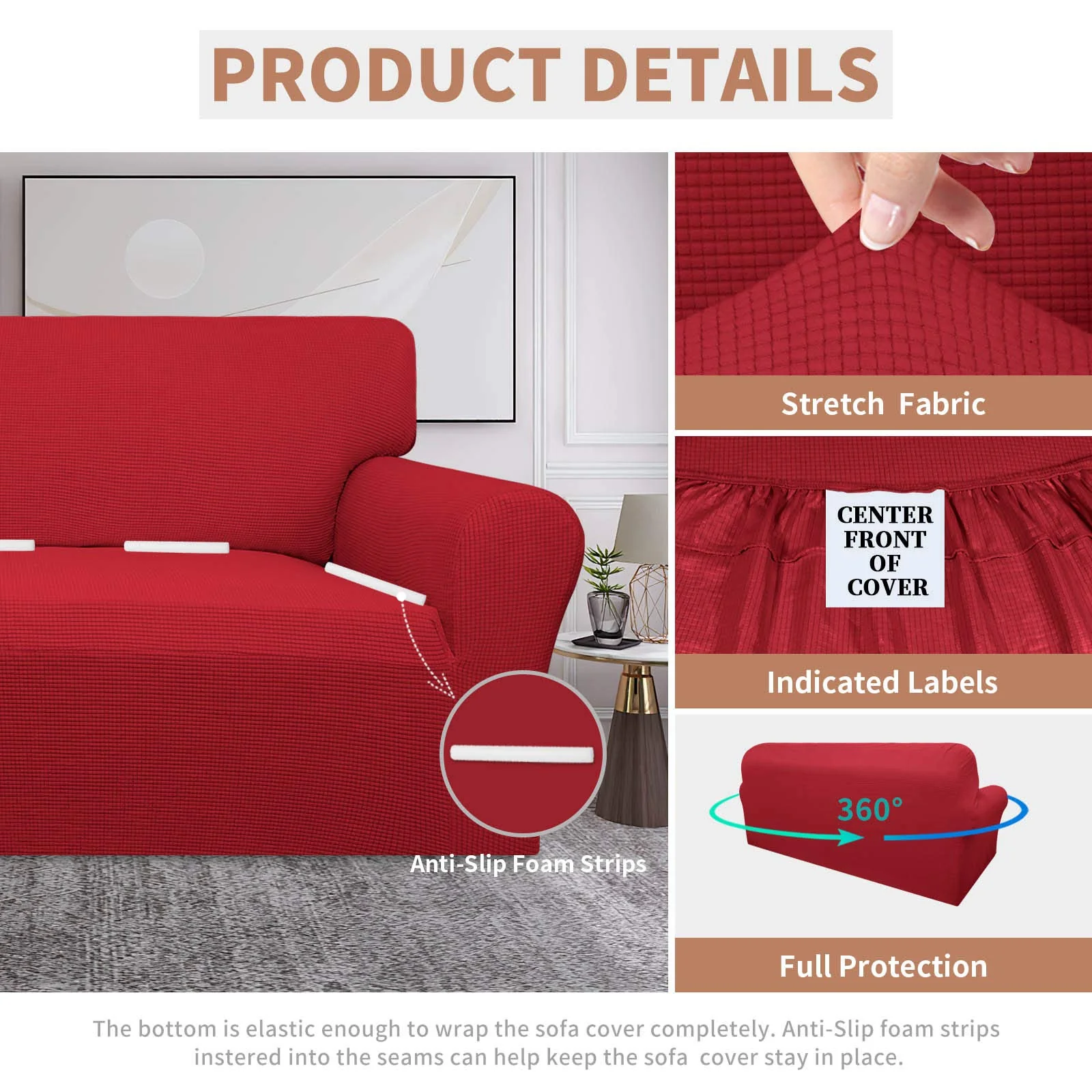 Easy-Going 100% Waterproof Couch Cover, Dual Waterproof Sofa Cover, Stretch Jacquard Sofa Slipcover, Leakproof Furniture Protector for Kids, Pets, Dog and Cat (Sofa, Christmas Red) - Image 3
