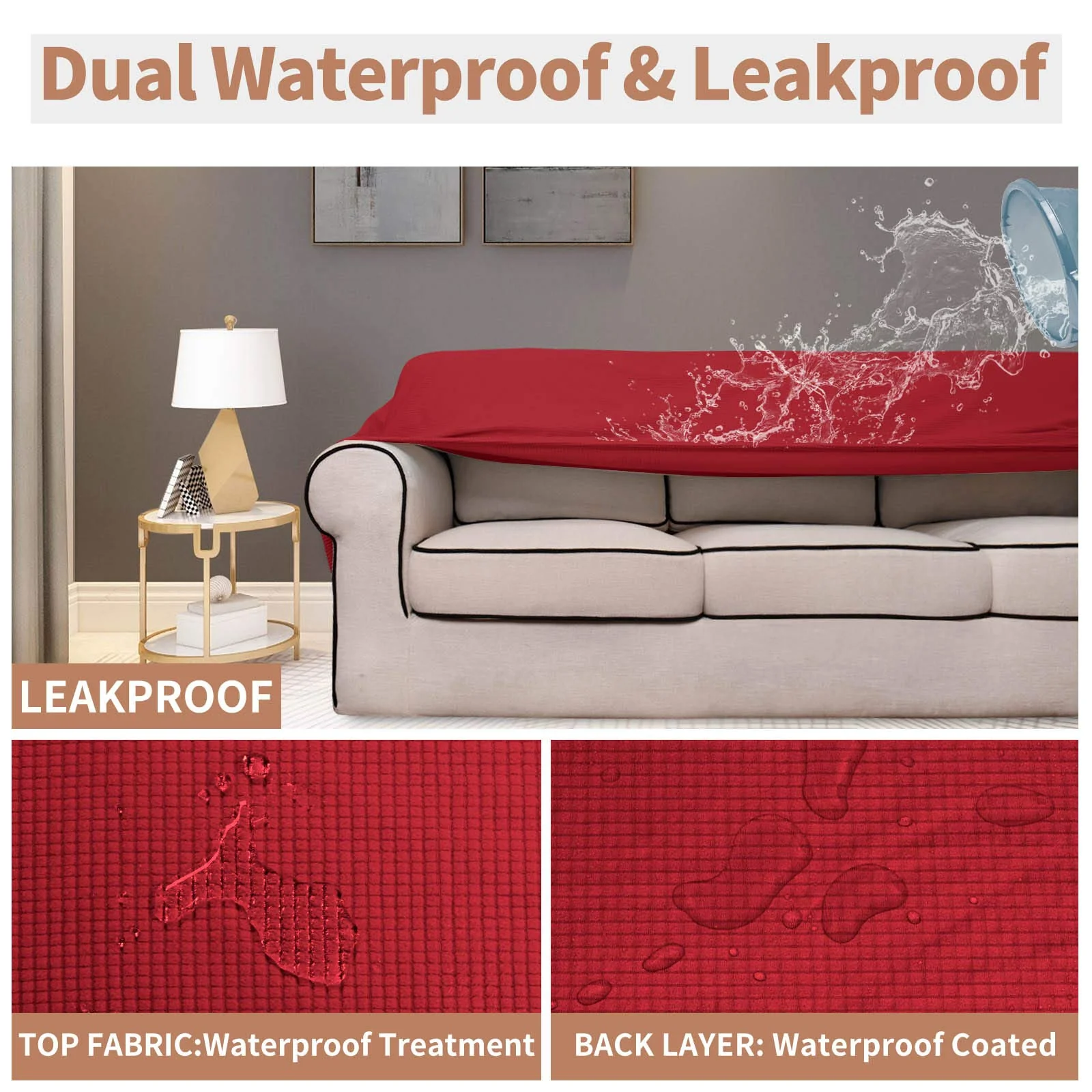 Easy-Going 100% Waterproof Couch Cover, Dual Waterproof Sofa Cover, Stretch Jacquard Sofa Slipcover, Leakproof Furniture Protector for Kids, Pets, Dog and Cat (Sofa, Christmas Red) - Image 4