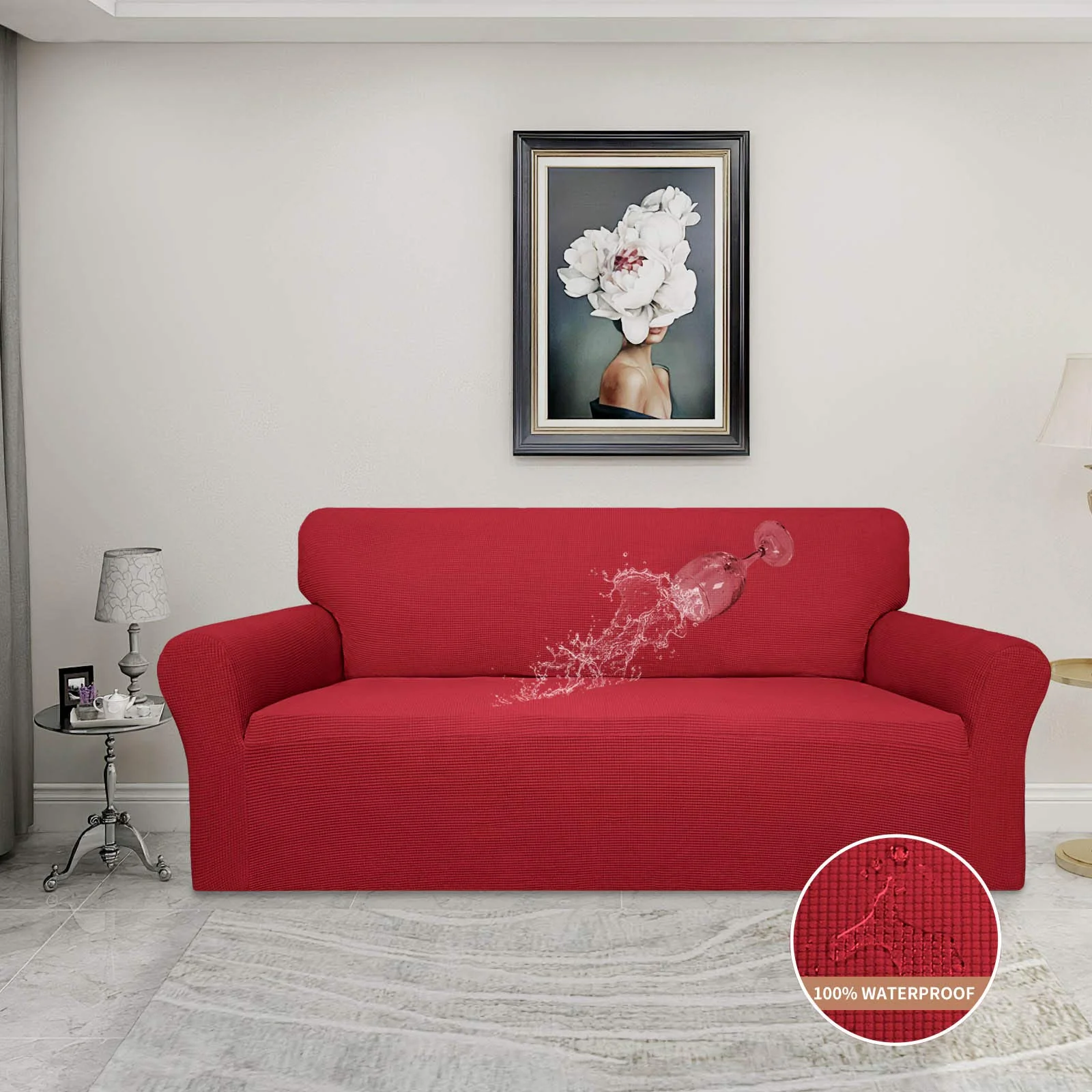 Easy-Going 100% Waterproof Couch Cover, Dual Waterproof Sofa Cover, Stretch Jacquard Sofa Slipcover, Leakproof Furniture Protector for Kids, Pets, Dog and Cat (Sofa, Christmas Red) - Image 5