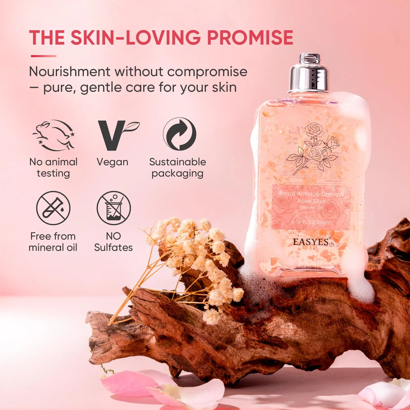 Easyes Rose Elixir Body Wash for Women – Moisturizing Shower Gel with Triple Rose Formula, Hydrating Natural Cleanser, Gentle Foaming, Multi-Oil Nourishment, 2-Pack - Image 3