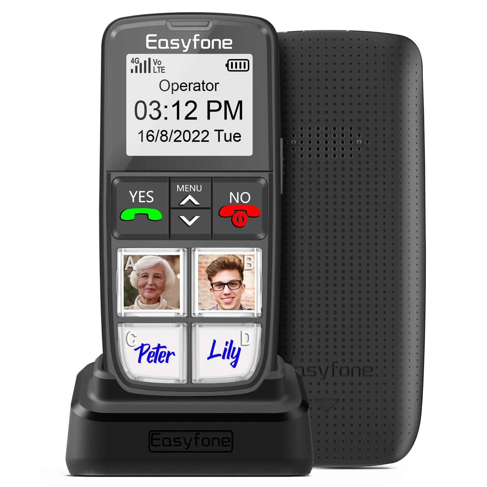 Easyfone T6 4G Picture Button Cell Phone for Seniors and Kids | Easy-to-Use | Clear Sound | Easy Charging Dock | SOS Button | SIM Card Included | Good for Dementia, Alzheimer's and Kids (T6 Black) - Image 2