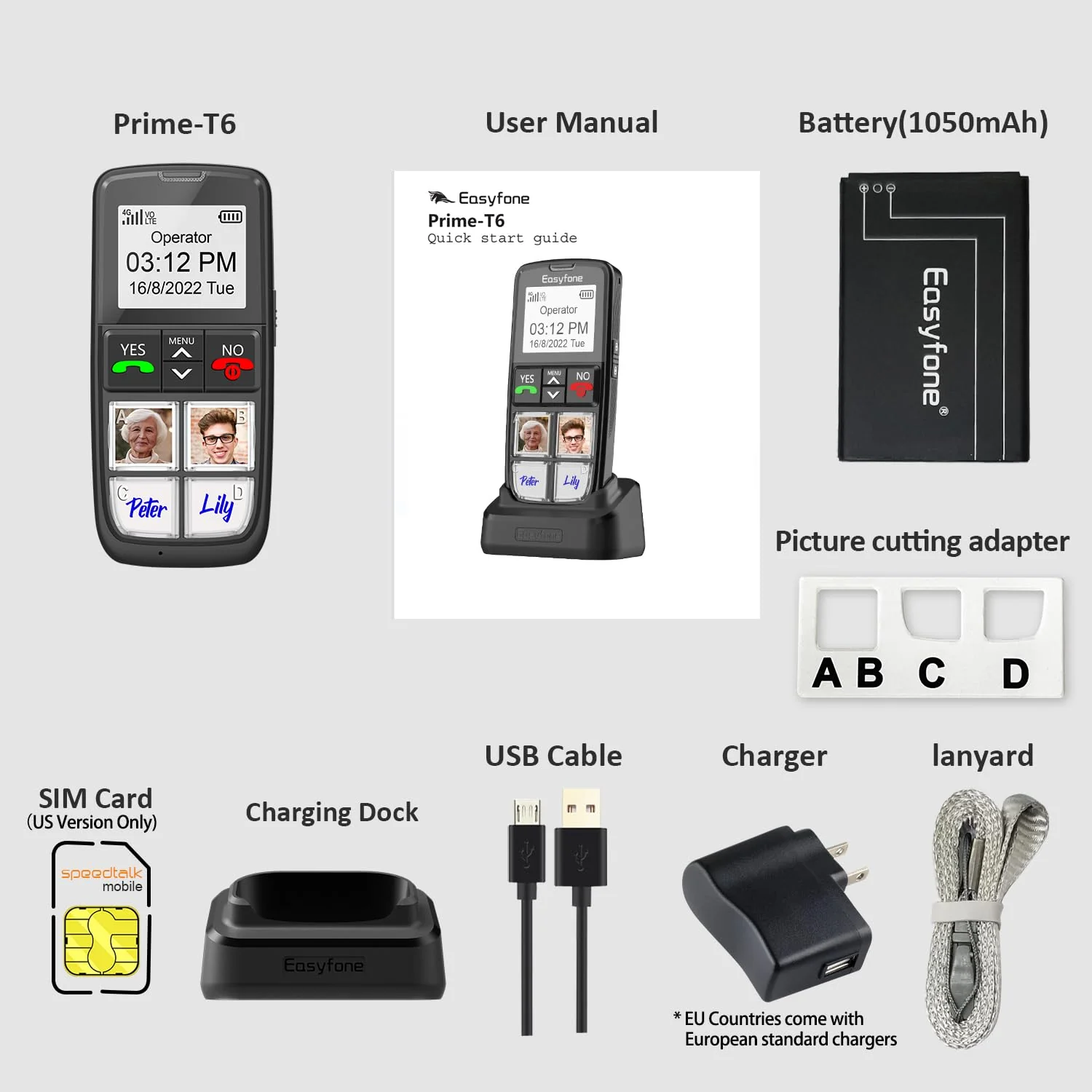 Easyfone T6 4G Picture Button Cell Phone for Seniors and Kids | Easy-to-Use | Clear Sound | Easy Charging Dock | SOS Button | SIM Card Included | Good for Dementia, Alzheimer's and Kids (T6 Black) - Image 8