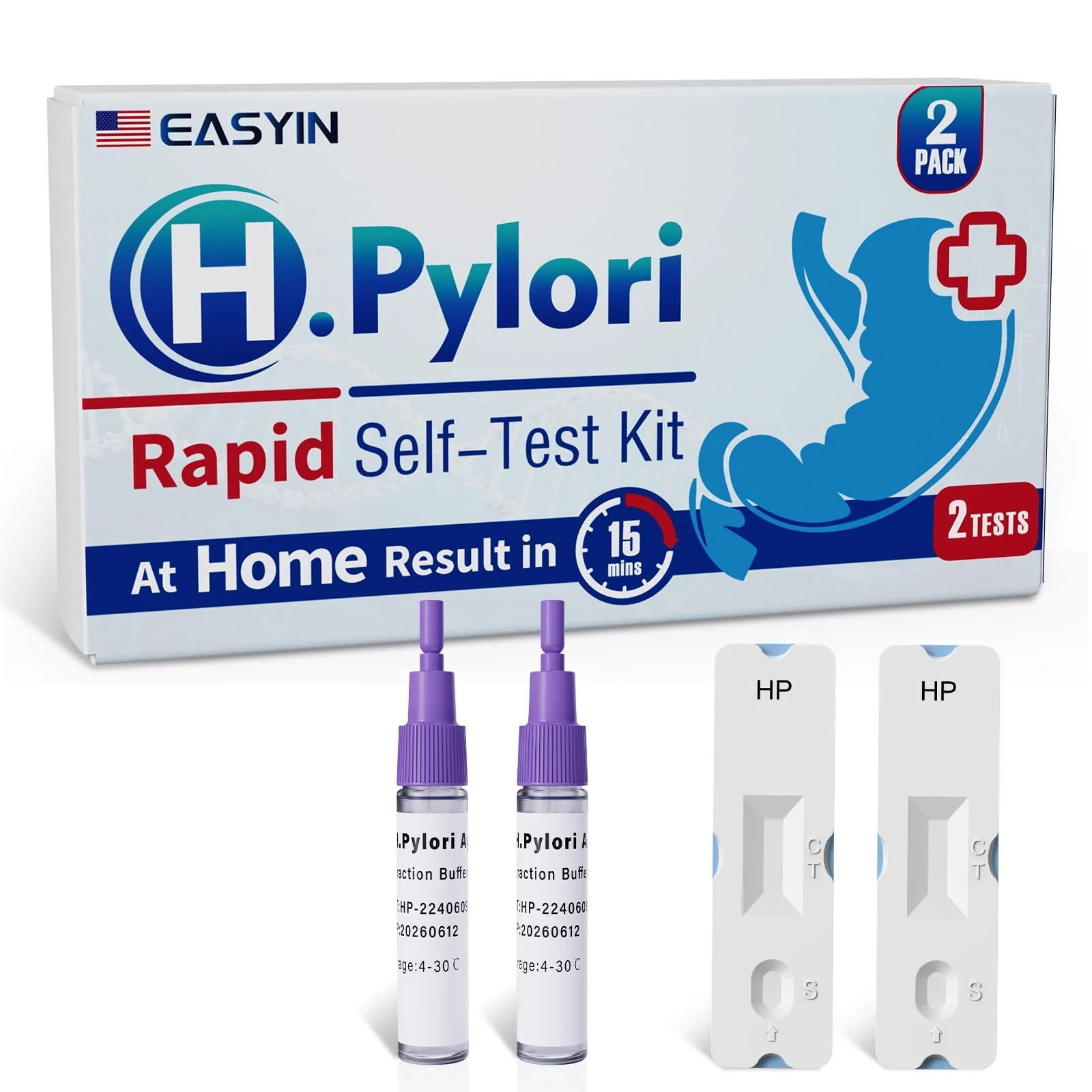 EASYIN H Pylori Test Kit: 2 PCS Fast & Highly Accurate & Easy to Use & Read Helicobacter Pylori Test at Home Results in 10-15 Minutes - H-Pylori Test Kit 2 Test (2) - Image 2