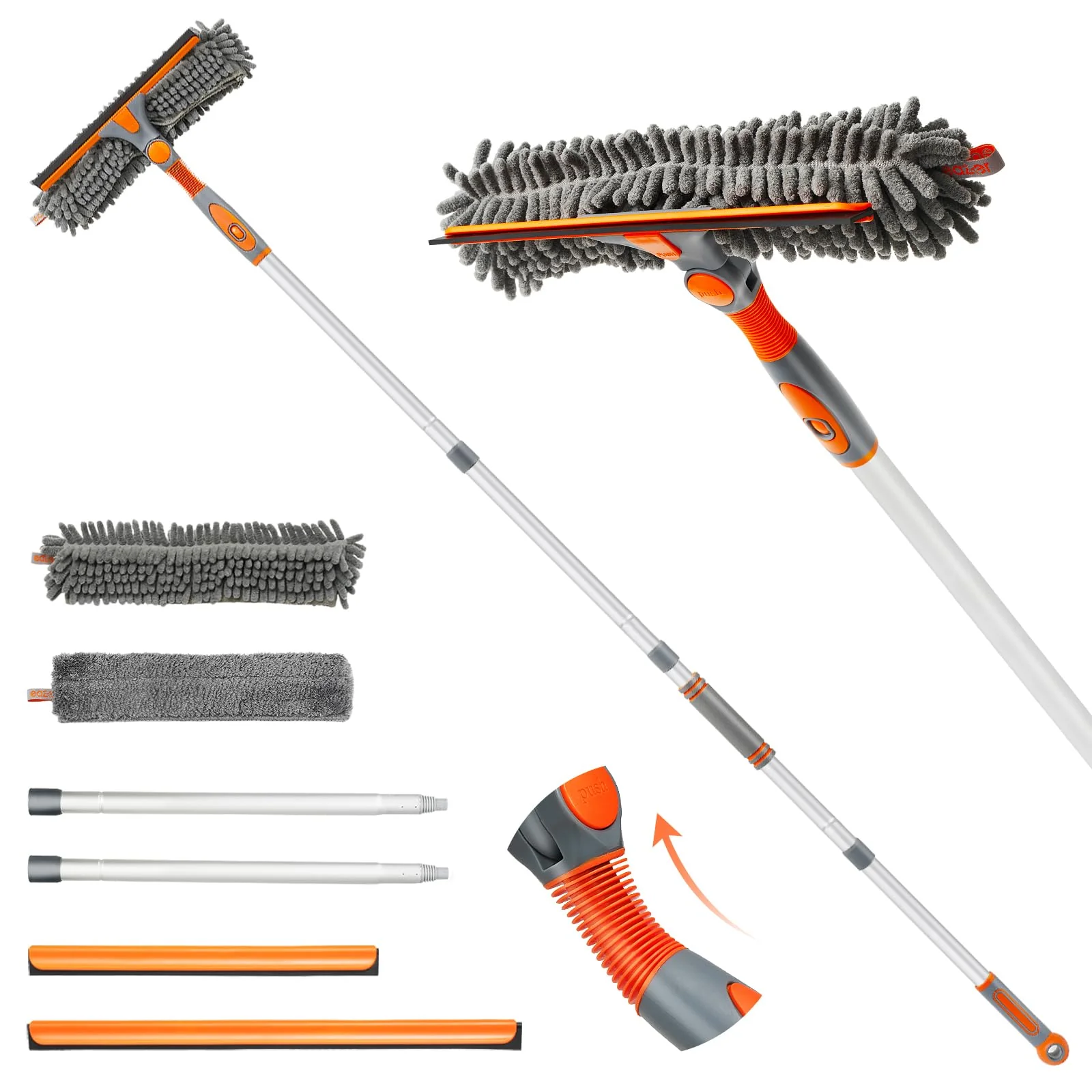 Eazer 89'' Squeegee Window Cleaner 2 in 1 Rotatable Window Cleaning Tool Kit with Extension Pole, Window Washing Equipment with Bendable Head for Indoor/Outdoor Window and Car Glass