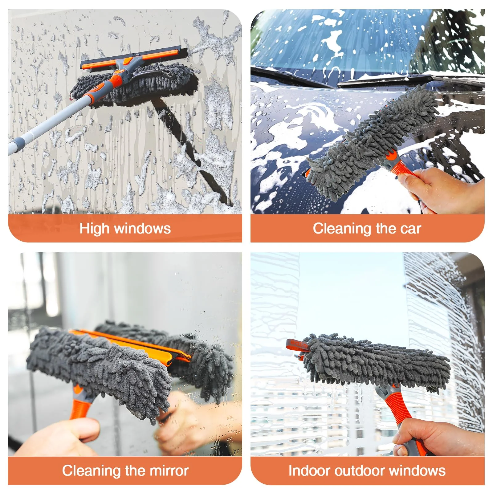 Eazer 89'' Squeegee Window Cleaner 2 in 1 Rotatable Window Cleaning Tool Kit with Extension Pole, Window Washing Equipment with Bendable Head for Indoor/Outdoor Window and Car Glass - Image 4