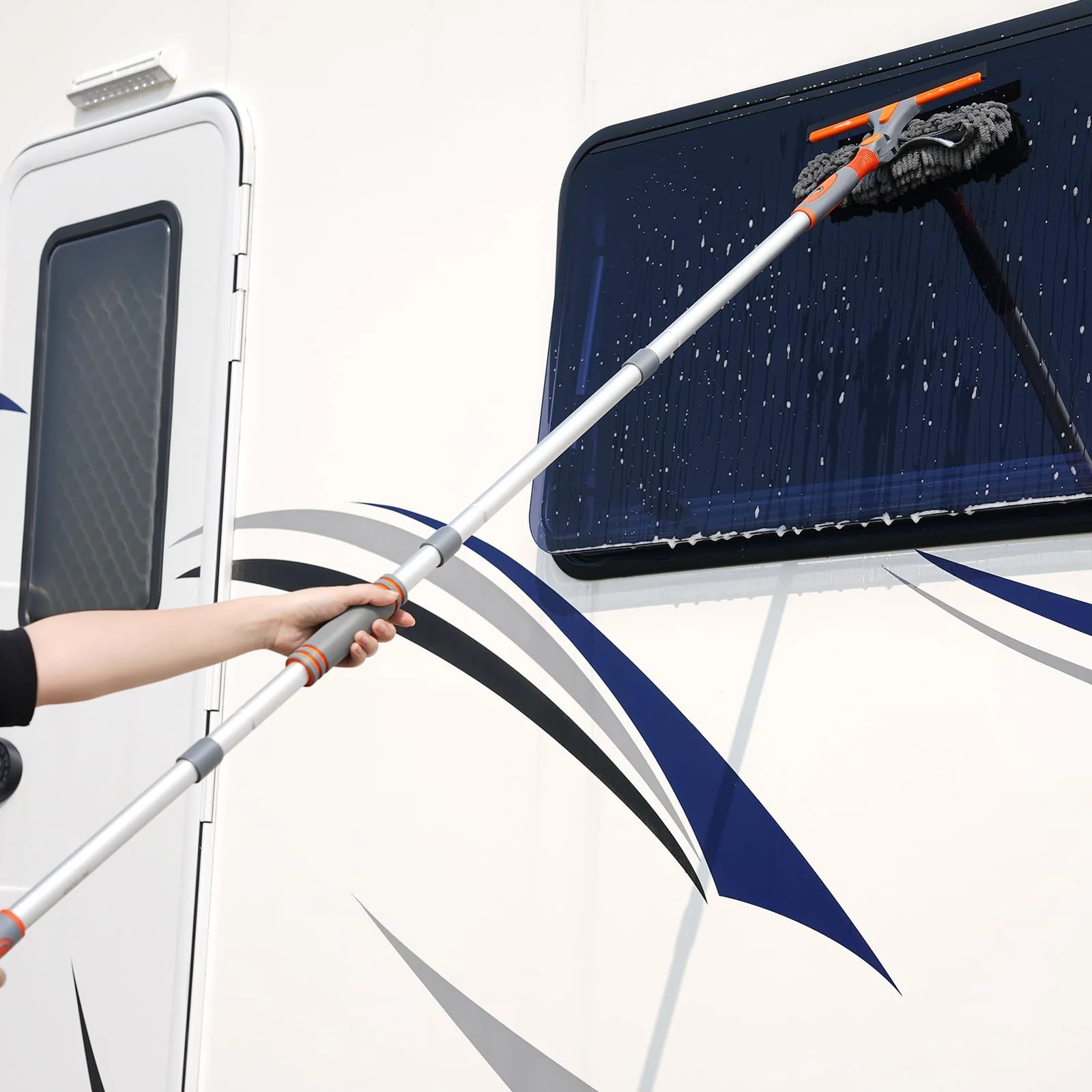Eazer 89'' Squeegee Window Cleaner 2 in 1 Rotatable Window Cleaning Tool Kit with Extension Pole, Window Washing Equipment with Bendable Head for Indoor/Outdoor Window and Car Glass - Image 5
