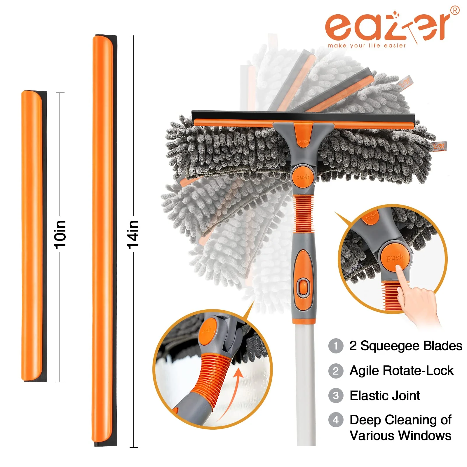 Eazer 89'' Squeegee Window Cleaner 2 in 1 Rotatable Window Cleaning Tool Kit with Extension Pole, Window Washing Equipment with Bendable Head for Indoor/Outdoor Window and Car Glass - Image 8