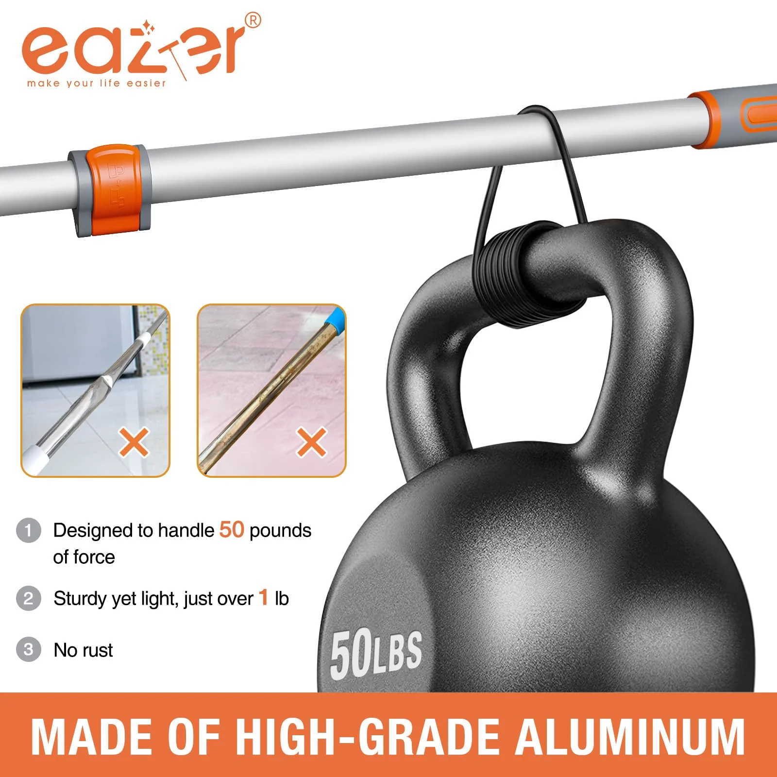 Eazer Floor Squeegee Broom: Heavy Duty Scrubber with Extendable 60'' Aluminum Pole and Rubber Blade for Kitchen, Swimming Pool, Concrete Floors,Shower,Tiles,Garages,Windows,Glass,Pet Hair Removal - Image 4