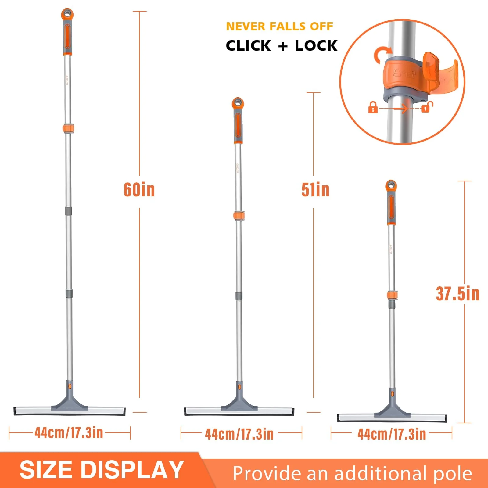 Eazer Floor Squeegee Broom: Heavy Duty Scrubber with Extendable 60'' Aluminum Pole and Rubber Blade for Kitchen, Swimming Pool, Concrete Floors,Shower,Tiles,Garages,Windows,Glass,Pet Hair Removal - Image 6
