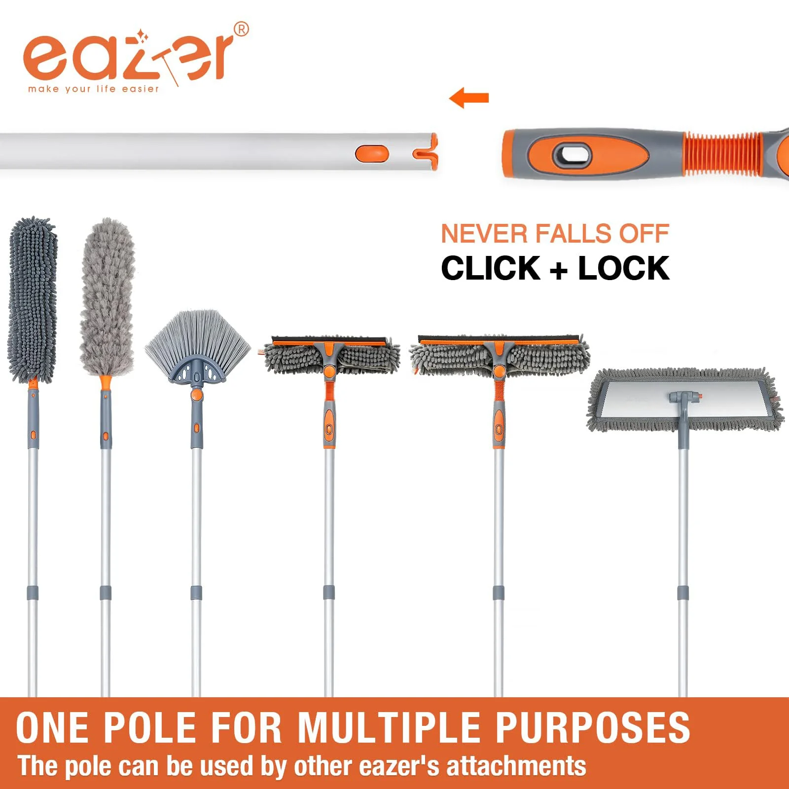 Eazer Squeegee Window Cleaner Tool, 2 in 1 Rotatable Window Cleaning Squeegee Kit with Extension Pole, 62'' Window Washing Kit, Bendable Head for Car Glass - 2 Scraper - Image 2