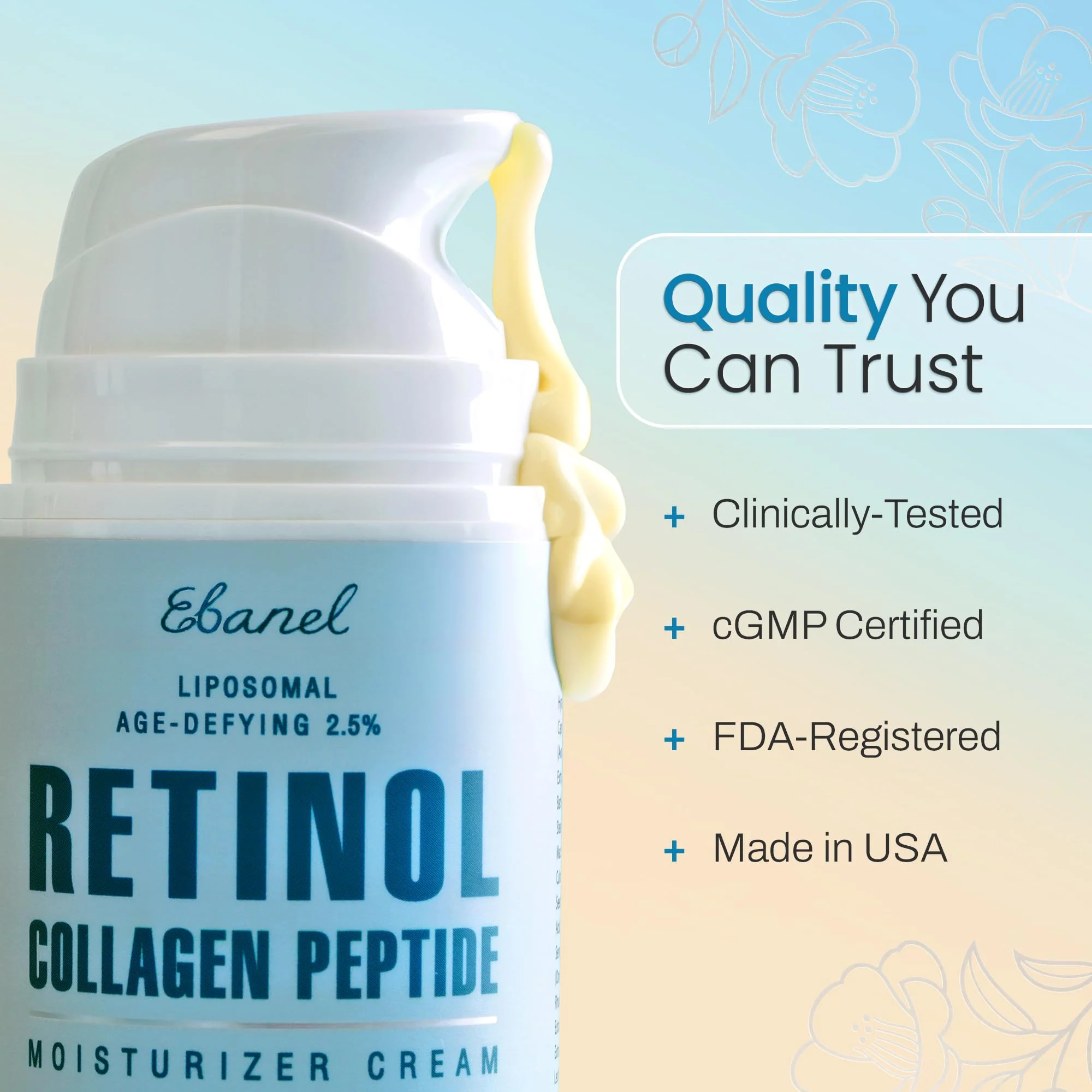 Ebanel Retinol Cream for Face 3.5 oz, Moisturizer with Collagen, Peptides, Ceramides, Hyaluronic Acid, Vitamin C & B5, Firming Anti Aging Face Cream for Wrinkles, Fine Lines, Dark Spots, Day & Night - Image 5