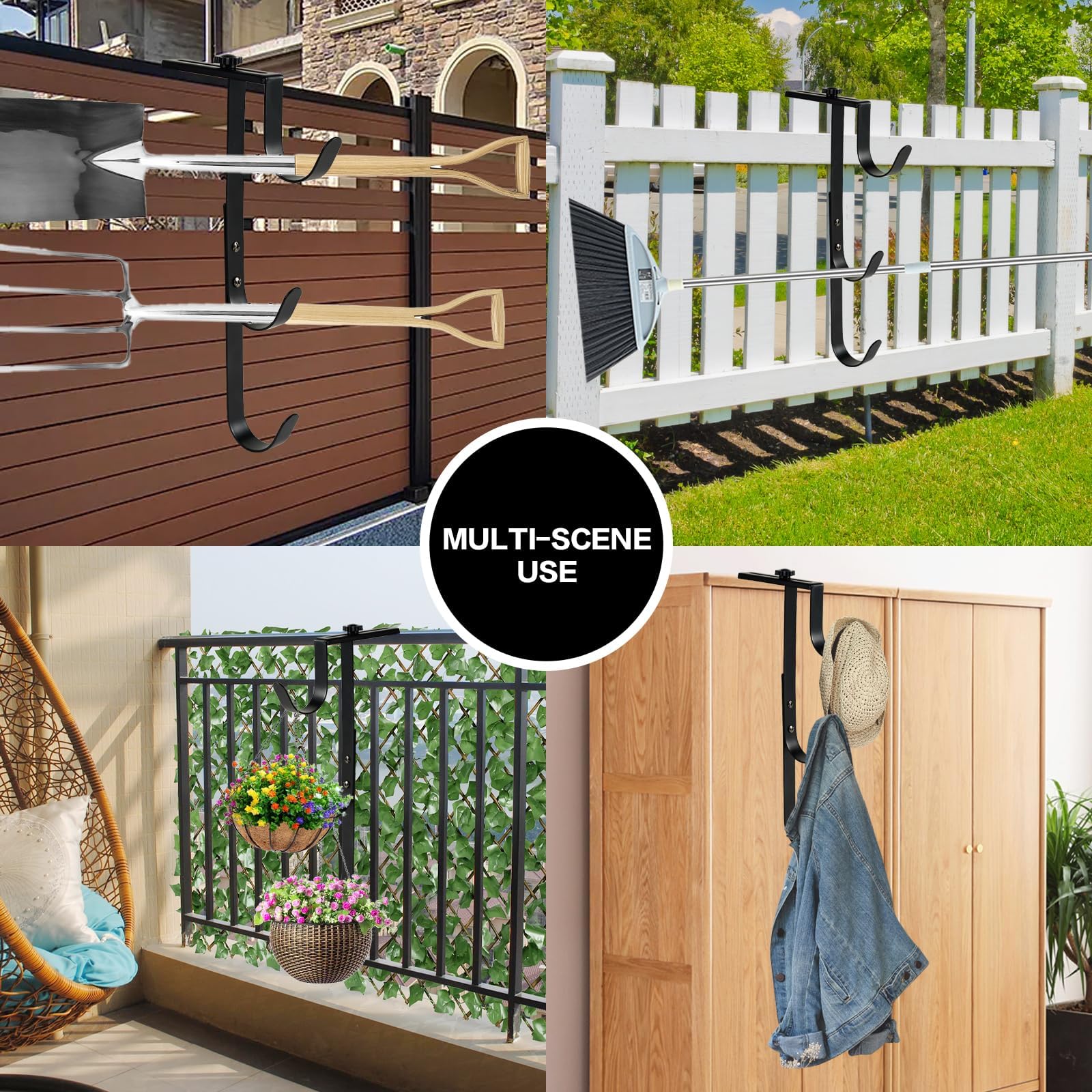 ECcandiedhaws 2Pcs Black Pool Pole Hangers, Adjustable Heavy Duty Swimming Pool Fence Hooks for Pool Equipment, Skimmers, Leaf Rakes, Nets, Brushes, Vacuum Hose, Garden Tool Organizer - Image 3