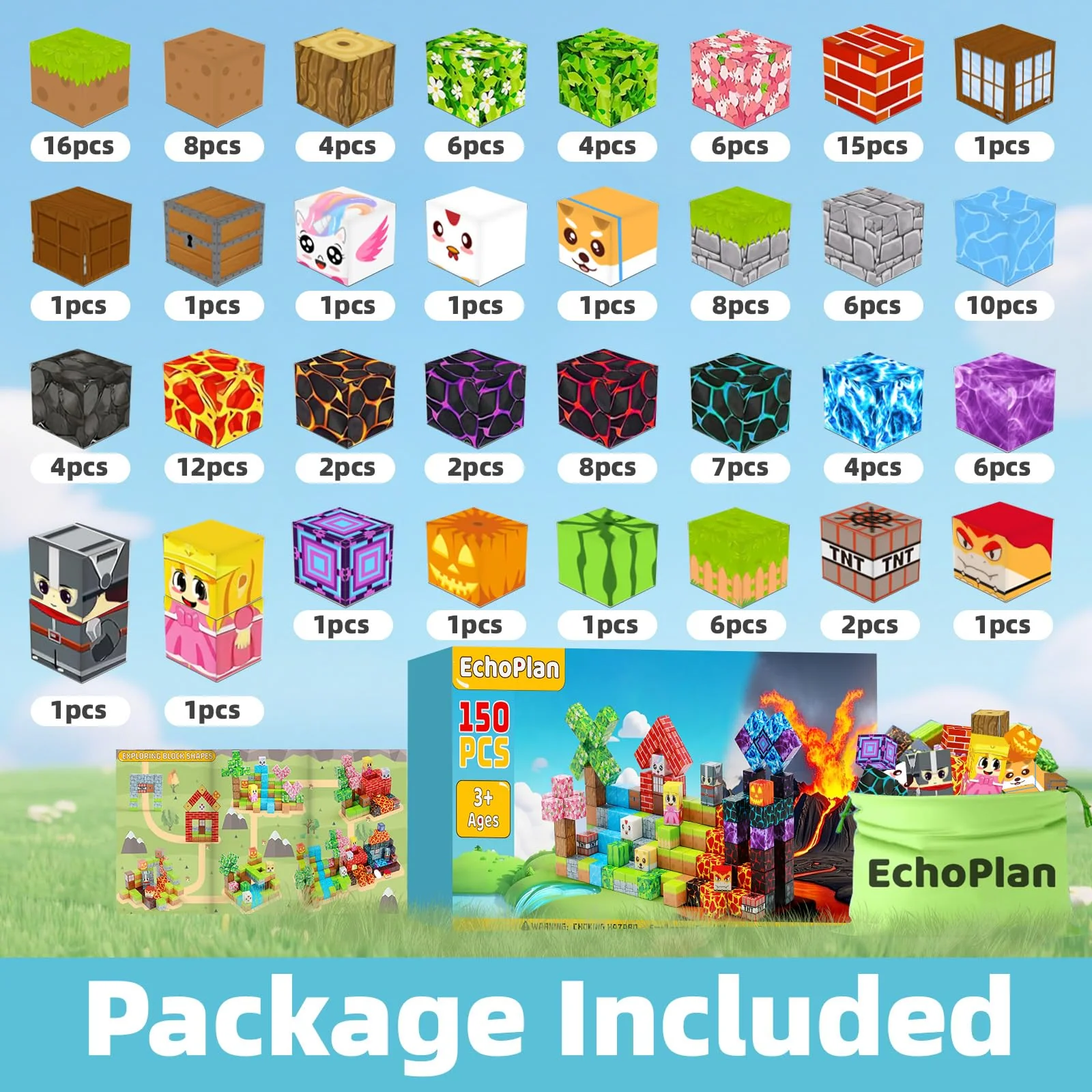 EchoPlan 150PCS Magnetic Blocks, Magnetic Building Blocks, STEM Constructions Magnet Blocks for Boys Girls Age 3 4 5 6 7 8 9 10, Sensory Stacking Toy Christmas Birthday Gifts for Kids, 1" Large Size - Image 5