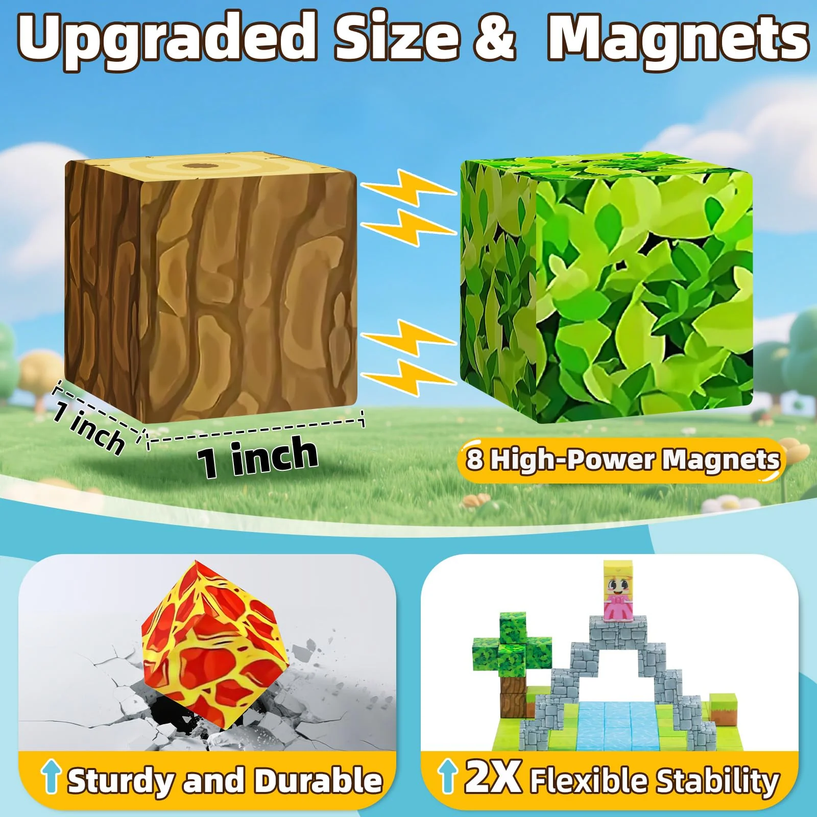 EchoPlan 150PCS Magnetic Blocks, Magnetic Building Blocks, STEM Constructions Magnet Blocks for Boys Girls Age 3 4 5 6 7 8 9 10, Sensory Stacking Toy Christmas Birthday Gifts for Kids, 1" Large Size - Image 7