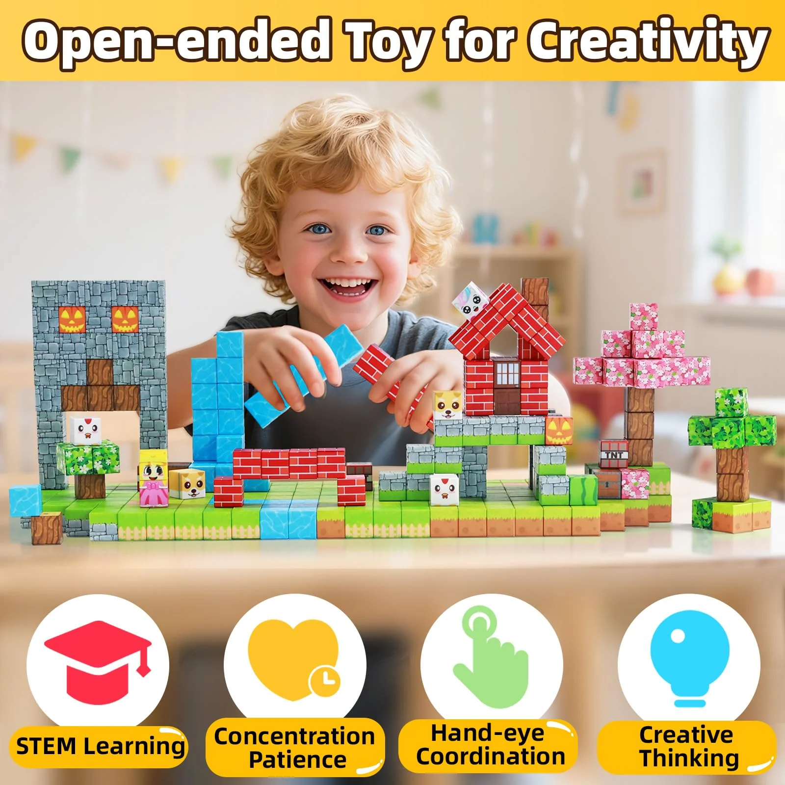 EchoPlan Magnetic Blocks, 100PCS Magnetic Building Blocks to Build a 3D World, STEM Sensory Construction Stacking Magnet Blocks Toy for Kids Ages 3+, Boys and Girls Christmas Birthday Gifts - Image 4