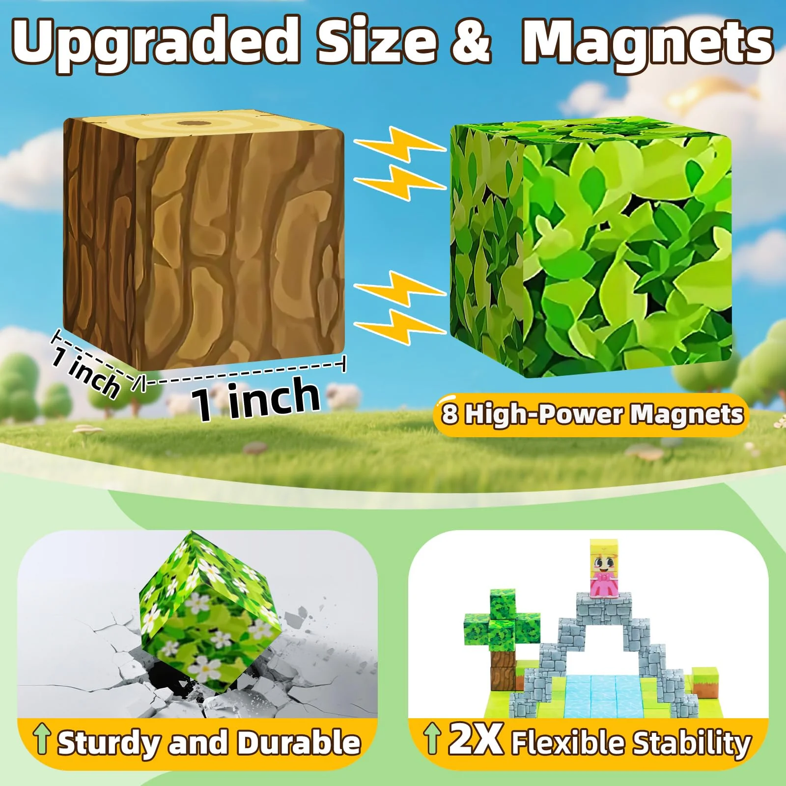 EchoPlan Magnetic Blocks, 100PCS Magnetic Building Blocks to Build a 3D World, STEM Sensory Construction Stacking Magnet Blocks Toy for Kids Ages 3+, Boys and Girls Christmas Birthday Gifts - Image 7