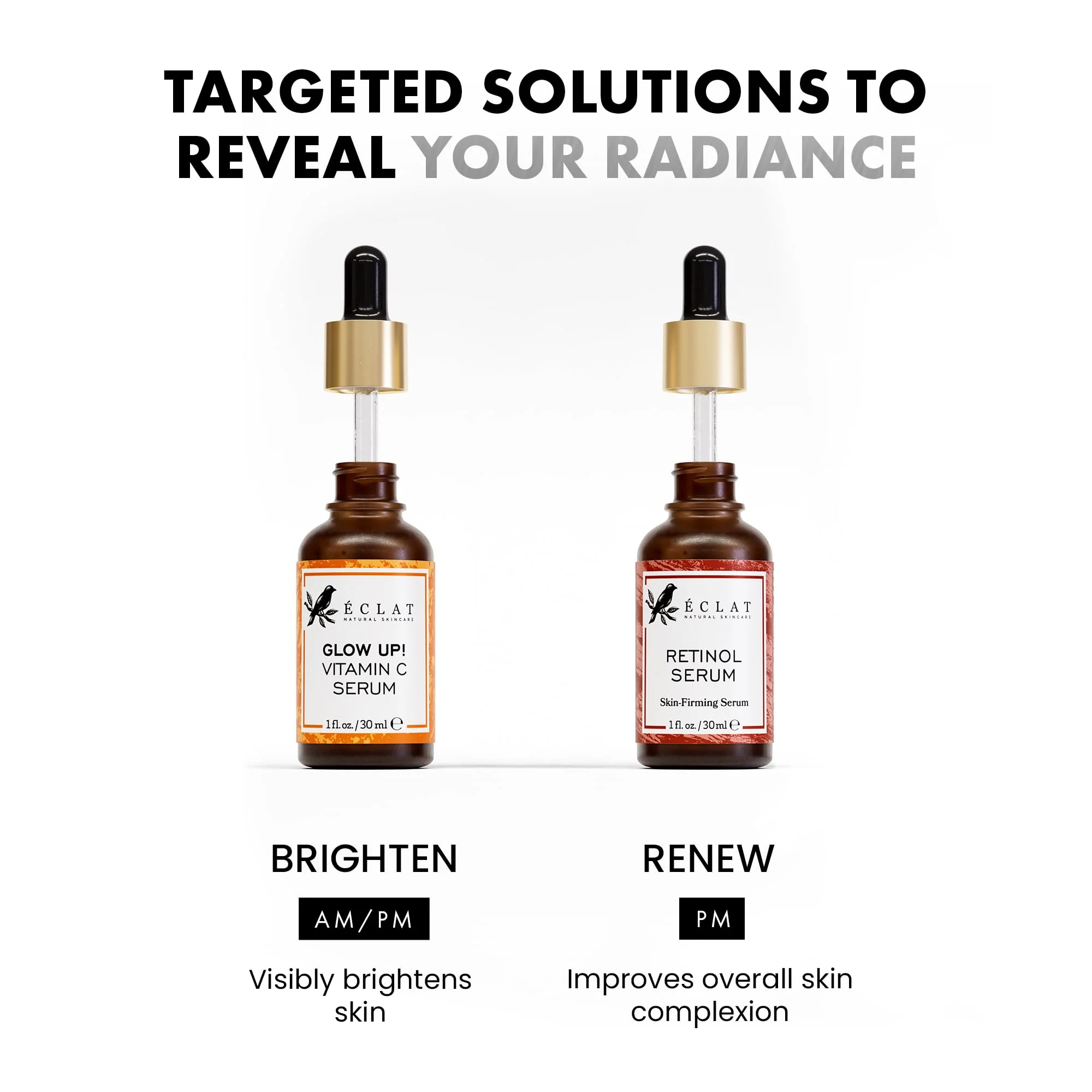 Eclat Skincare Face Serum Set – Vitamin C & Retinol Serum for Face - Anti Wrinkle, Dark Spots, Hydrating Facial Routine – 2 Pack Anti Aging Skin Care Set