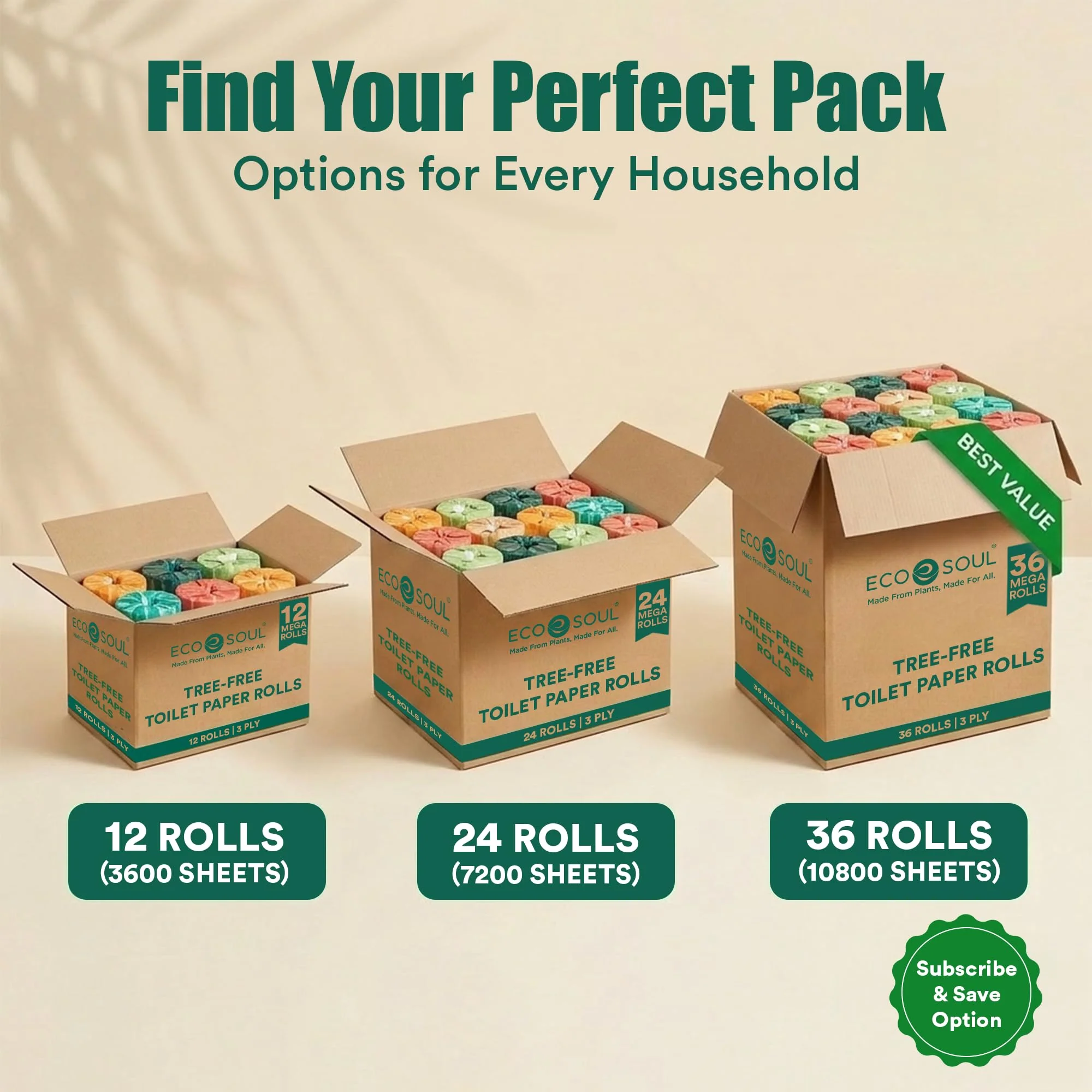 Eco Soul Premium Bamboo Toilet Paper 3 Ply | 12 Mega Rolls | 300 Sheets Each | FSC Certified Hypoallergenic, Textured & Skin-Friendly Septic-Safe Soft Bathroom Tissue Eco-Friendly Chemical & Dye Free - Image 2