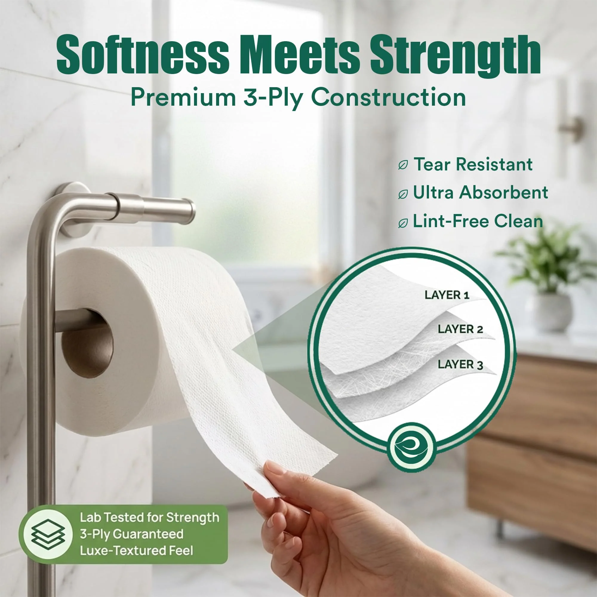 Eco Soul Premium Bamboo Toilet Paper 3 Ply | 12 Mega Rolls | 300 Sheets Each | FSC Certified Hypoallergenic, Textured & Skin-Friendly Septic-Safe Soft Bathroom Tissue Eco-Friendly Chemical & Dye Free - Image 8