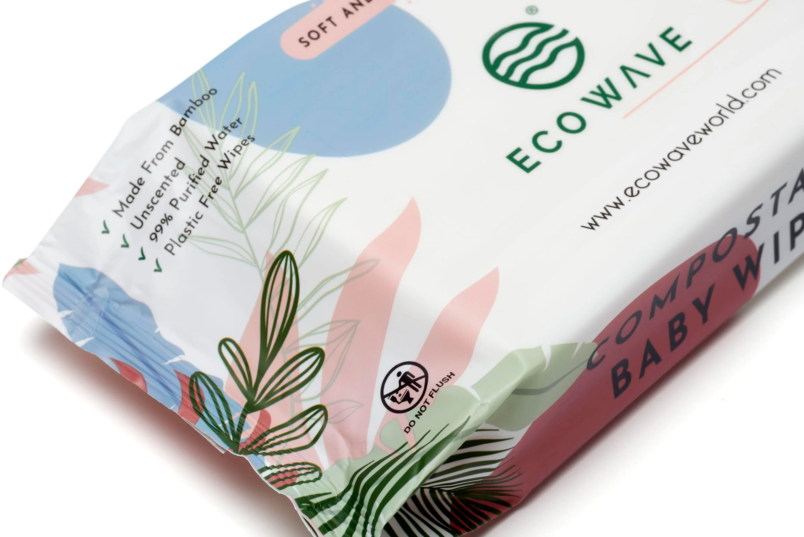 Eco Wave Baby Wipes, 100% Compostable Eco-Friendly Bamboo Wipes, Unscented, Hypoallergenic, Vegan, Alcohol-Free, Suitable For Sensitive Skin (Pack of 12) - Image 4