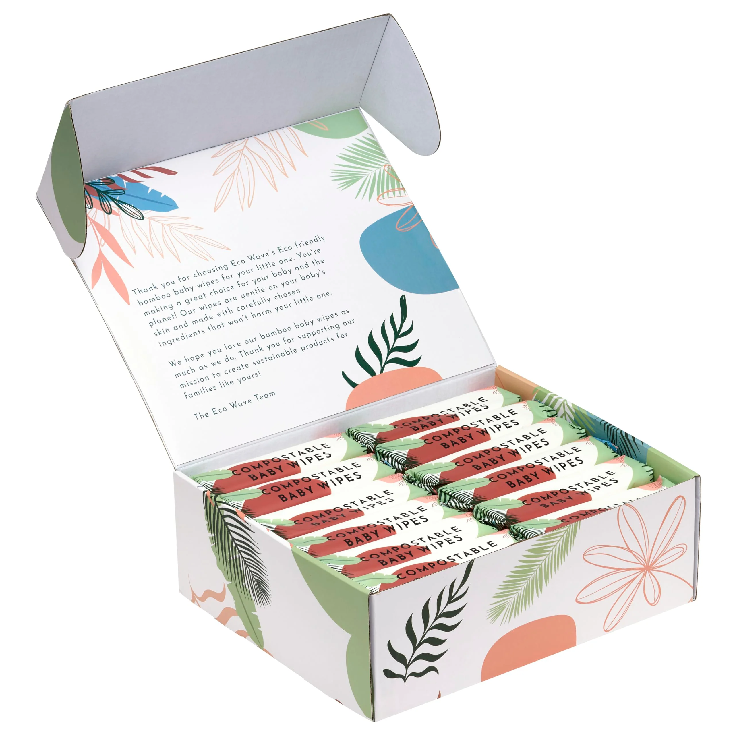 Eco Wave Baby Wipes, 100% Compostable Eco-Friendly Bamboo Wipes, Unscented, Hypoallergenic, Vegan, Alcohol-Free, Suitable For Sensitive Skin (Pack of 12) - Image 6