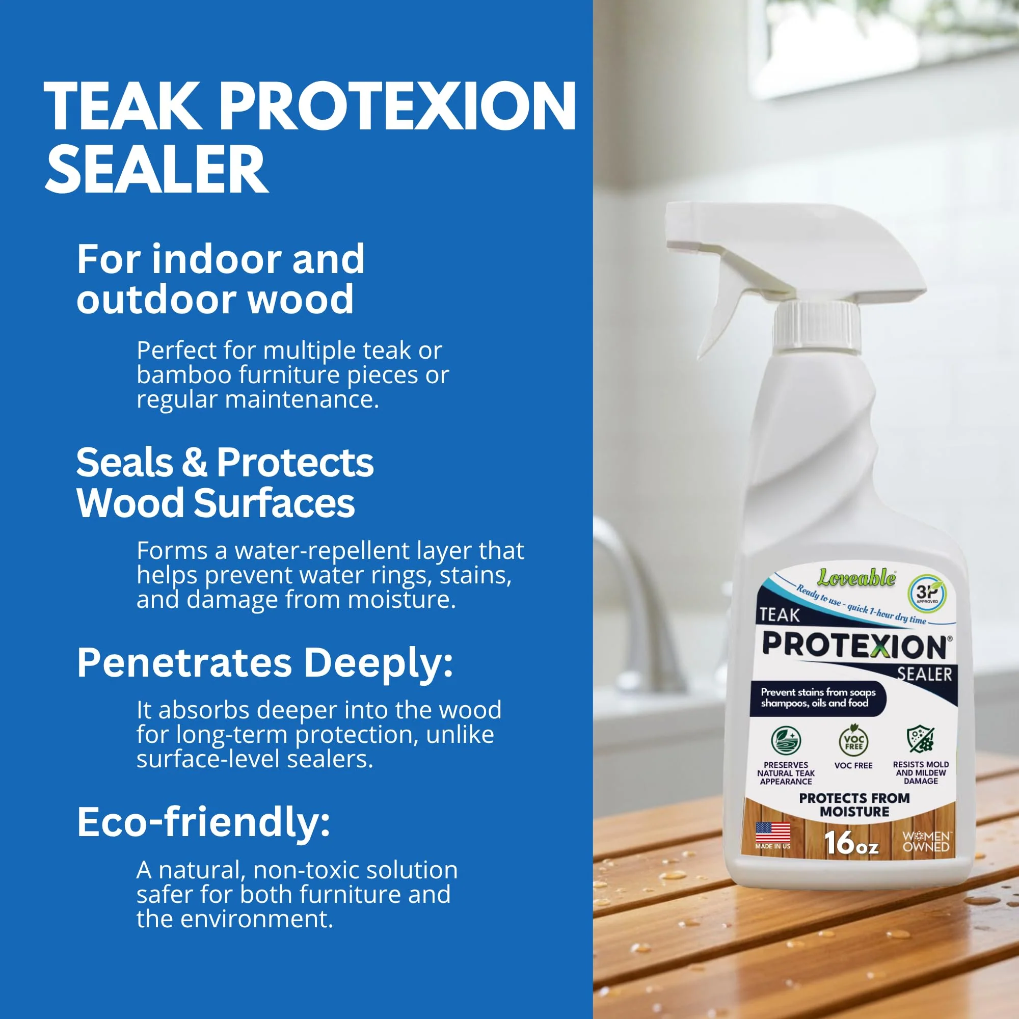 EcoDecors Loveable 24 oz Spray Bottle Teak Oil and Loveable Protection 16 oz Teak Sealer For Outdoor Furniture - Image 9