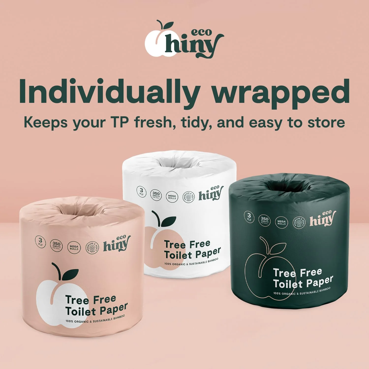 ecoHiny Premium & Soft Bamboo Toilet Paper | PFAS Free | 12 Mega Rolls, 3 ply & 350 Sheets | Non Toxic, FSC Certified, Septic Safe, BPA Free | Tree Free Toilet Tissue | Plastic Free Packaging - Image 2