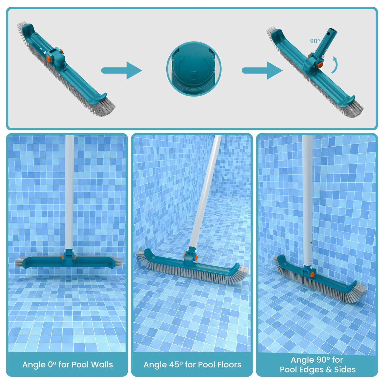 Economy Swimming Pool Cleaning Kit - Fine Mesh Deep Pool Rake & Leaf Skimmer Net, Rotatable Pool Brush Head for Cleaning Above Ground & Inground Pools (No Pole) - Image 3