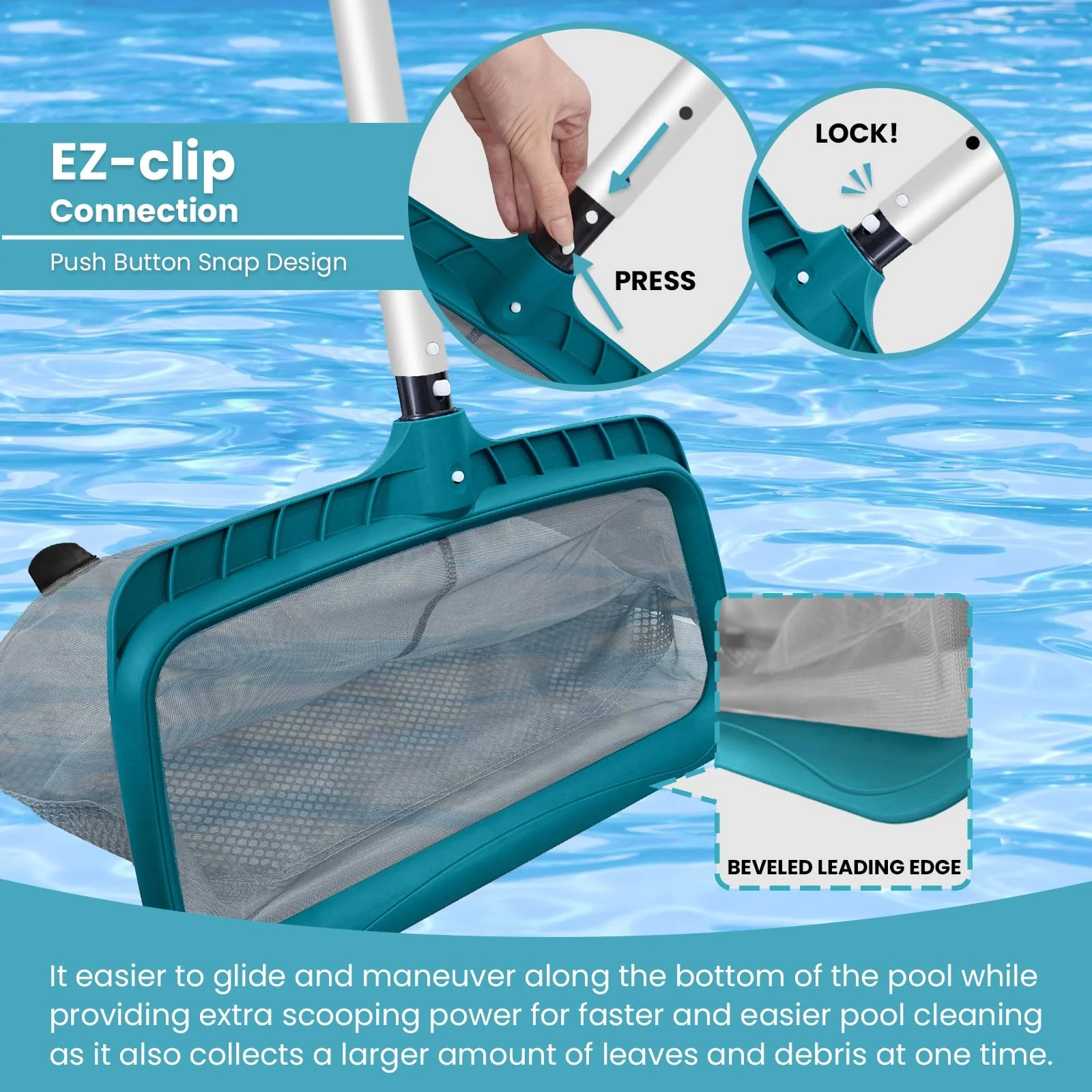 Economy Swimming Pool Cleaning Kit - Fine Mesh Deep Pool Rake & Leaf Skimmer Net, Rotatable Pool Brush Head for Cleaning Above Ground & Inground Pools (No Pole) - Image 4