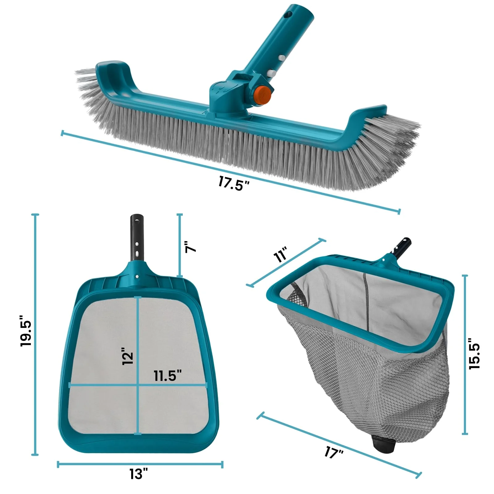 Economy Swimming Pool Cleaning Kit - Fine Mesh Deep Pool Rake & Leaf Skimmer Net, Rotatable Pool Brush Head for Cleaning Above Ground & Inground Pools (No Pole) - Image 5
