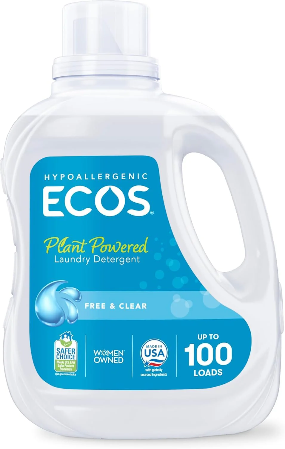 ECOS Laundry Detergent Liquid, 200 Loads - Dermatologist Tested Laundry Soap - Hypoallergenic, EPA Safer Choice Certified, Plant-Powered, Free & Clear, 100 Fl Oz (Pack of 2) - Image 7