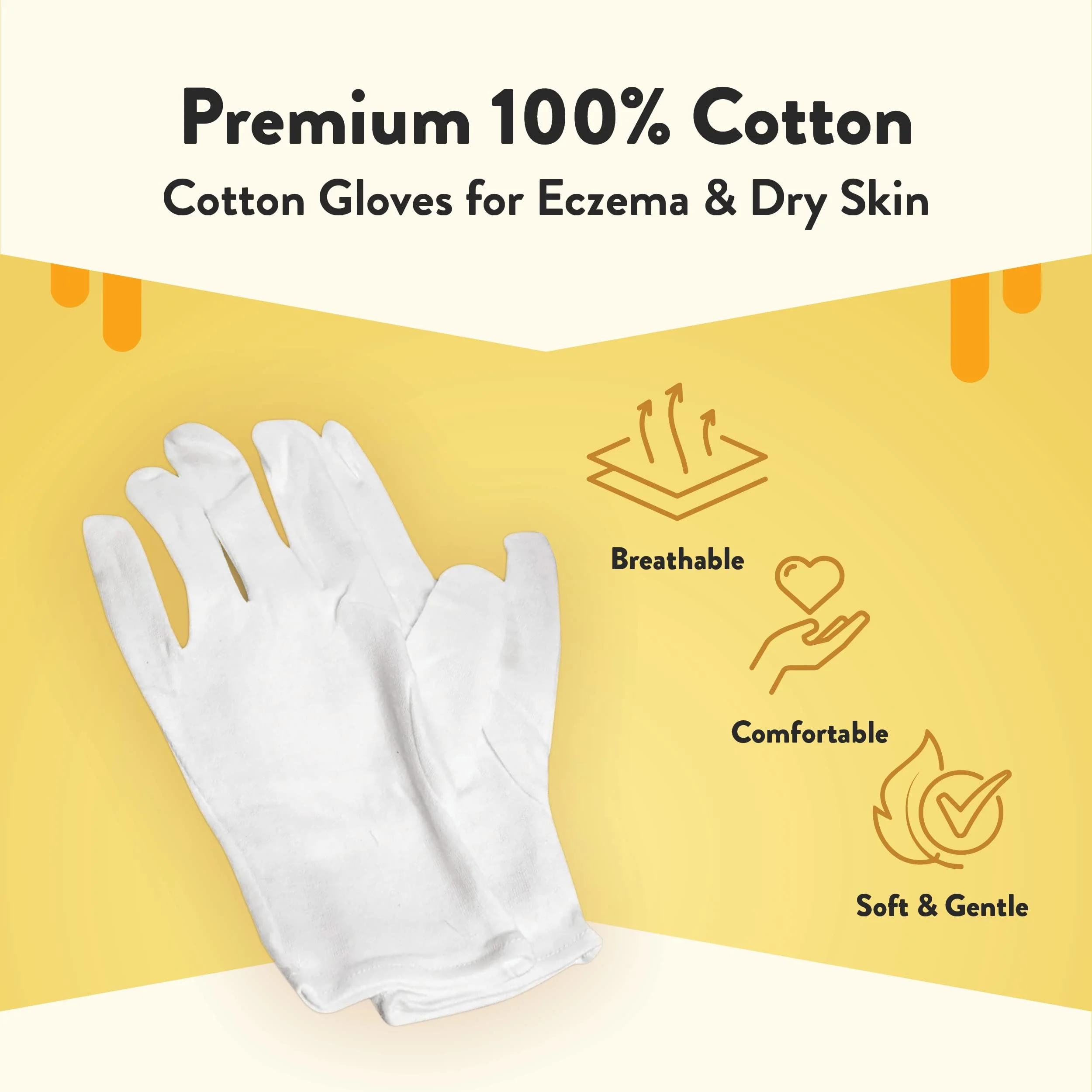 ECZEMA HONEY Premium 100% Cotton Gloves - Washable & Reusable Overnight Dry Hands Treatment - White Cotton Gloves for Eczema (24 Pairs) - Image 2