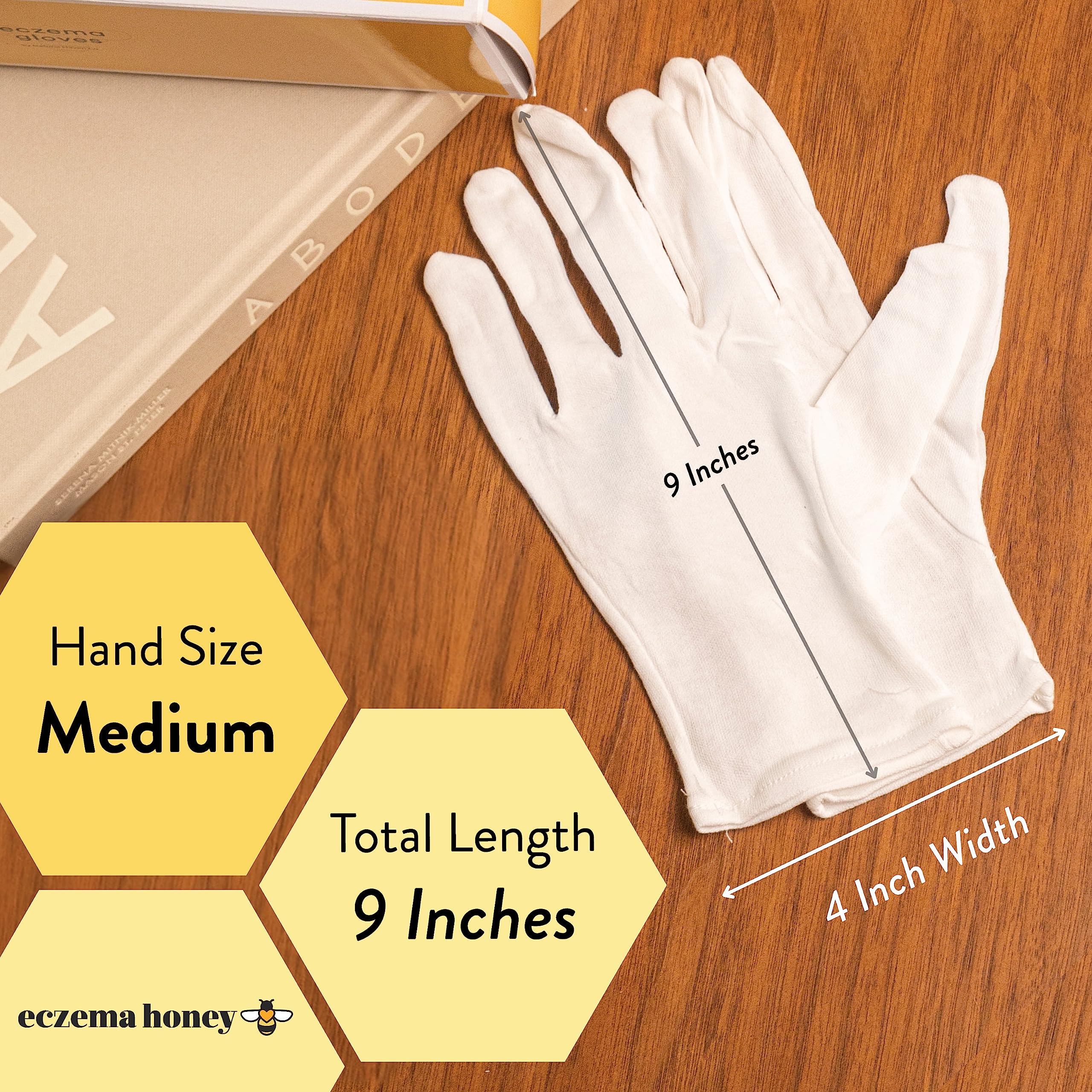 ECZEMA HONEY Premium 100% Cotton Gloves - Washable & Reusable Overnight Dry Hands Treatment - White Cotton Gloves for Eczema (24 Pairs) - Image 3