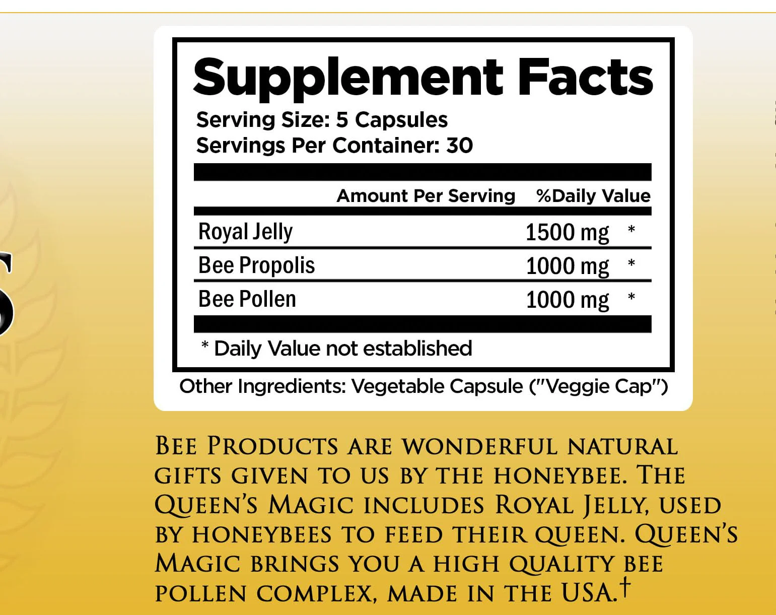 Eden Pond Queen's Magic Bee Pollen (Royal Jelly 1500mg, Propolis 1000mg, Beepollen 750mg) in 3 Daily Capsules, 120 Count - Image 6