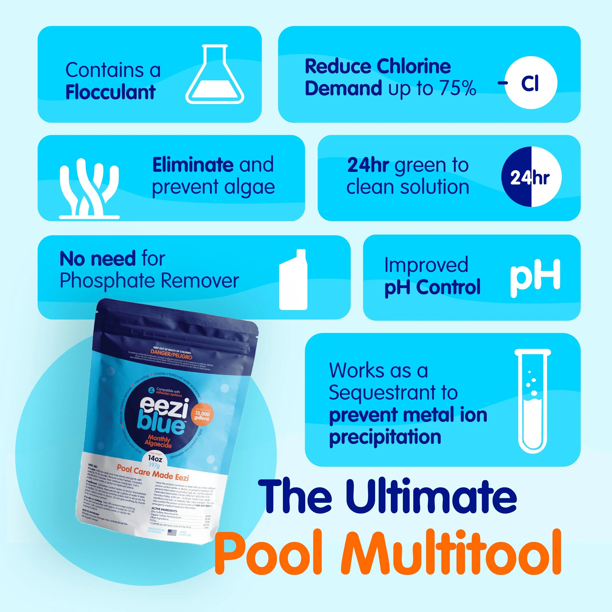 Eeziblue Monthly Algaecide for Swimming Pool, Pool Algaecide for Inground Pool & Above Ground Pool - Effective Monthly Treatment to Prevent Algae Growth up to 13,000 Gallons - Image 6