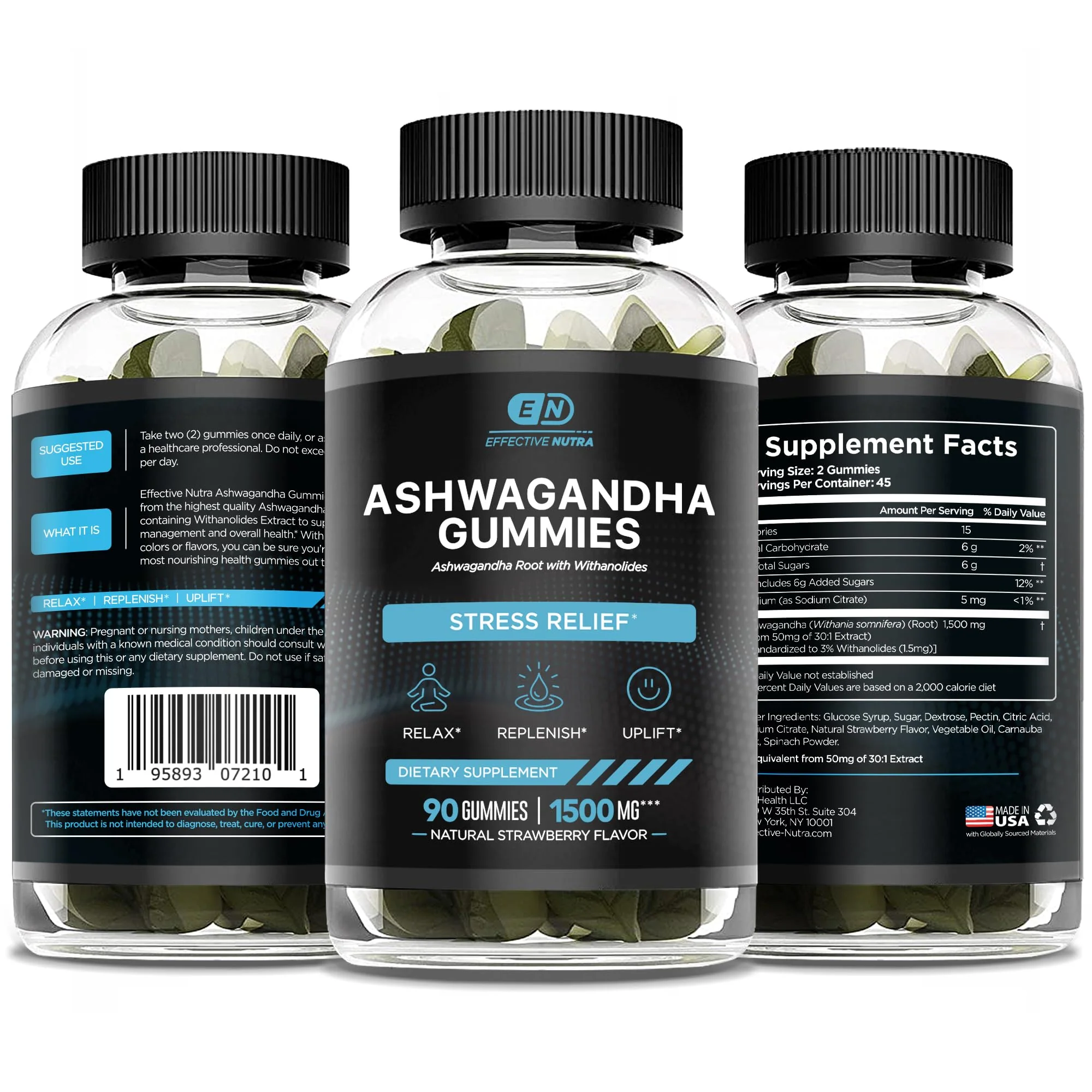 Effective Nutra Ashwagandha Gummies 1500mg – Extra Strength Stress & Sleep Support – 90-Day Supply, Just 2 Gummies Daily – Vegan, Non-GMO, Third-Party Tested – Made in USA (2-Pack) - Image 2