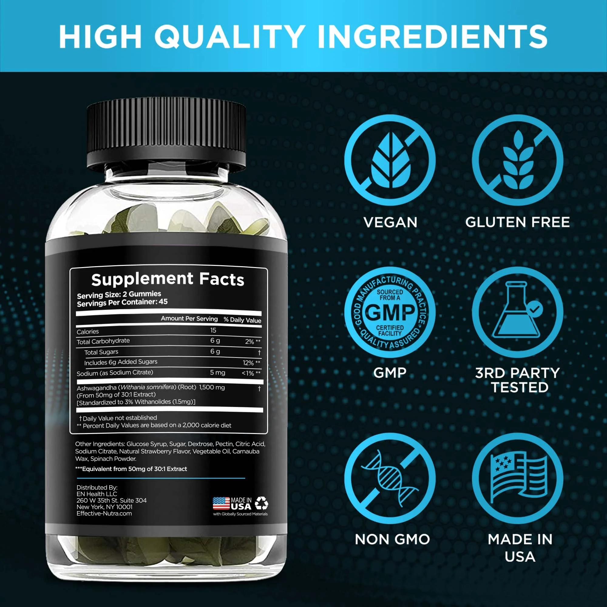 Effective Nutra Ashwagandha Gummies 1500mg – Extra Strength Stress & Sleep Support – 90-Day Supply, Just 2 Gummies Daily – Vegan, Non-GMO, Third-Party Tested – Made in USA (2-Pack) - Image 6