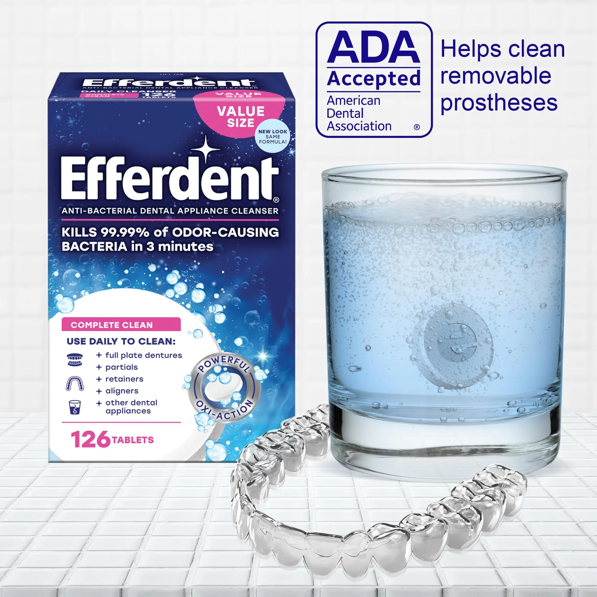 Efferdent Denture Cleaner Tablets – Dental Appliances, Aligners, Mouth Guard, and Retainer Cleaner Tablets, Complete Clean, 126 Count - Image 4