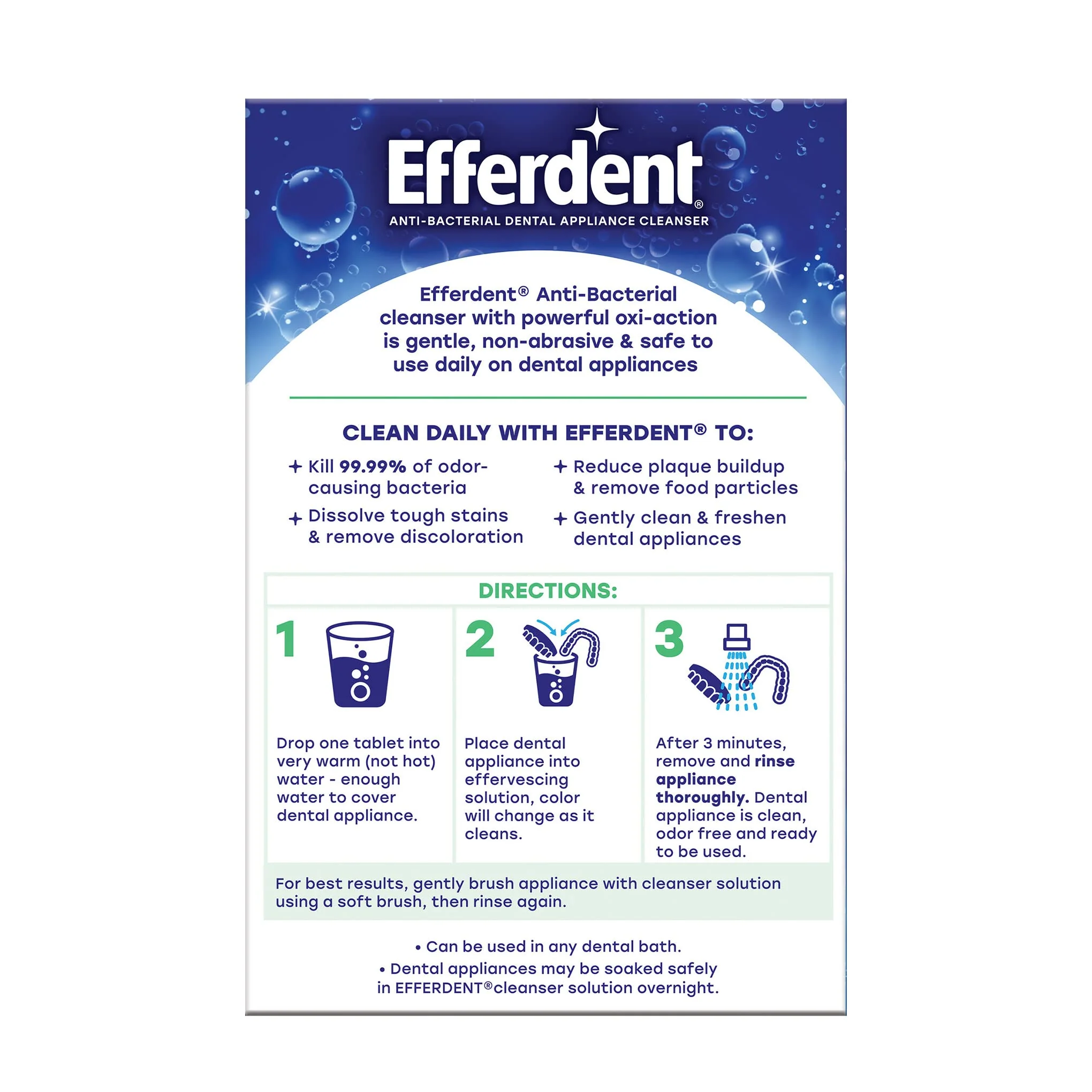 Efferdent Denture Cleaner Tablets – Dental Appliances, Aligners, Mouth Guard, and Retainer Cleaner Tablets, Minty Fresh & Clean, 126 Count - Image 6