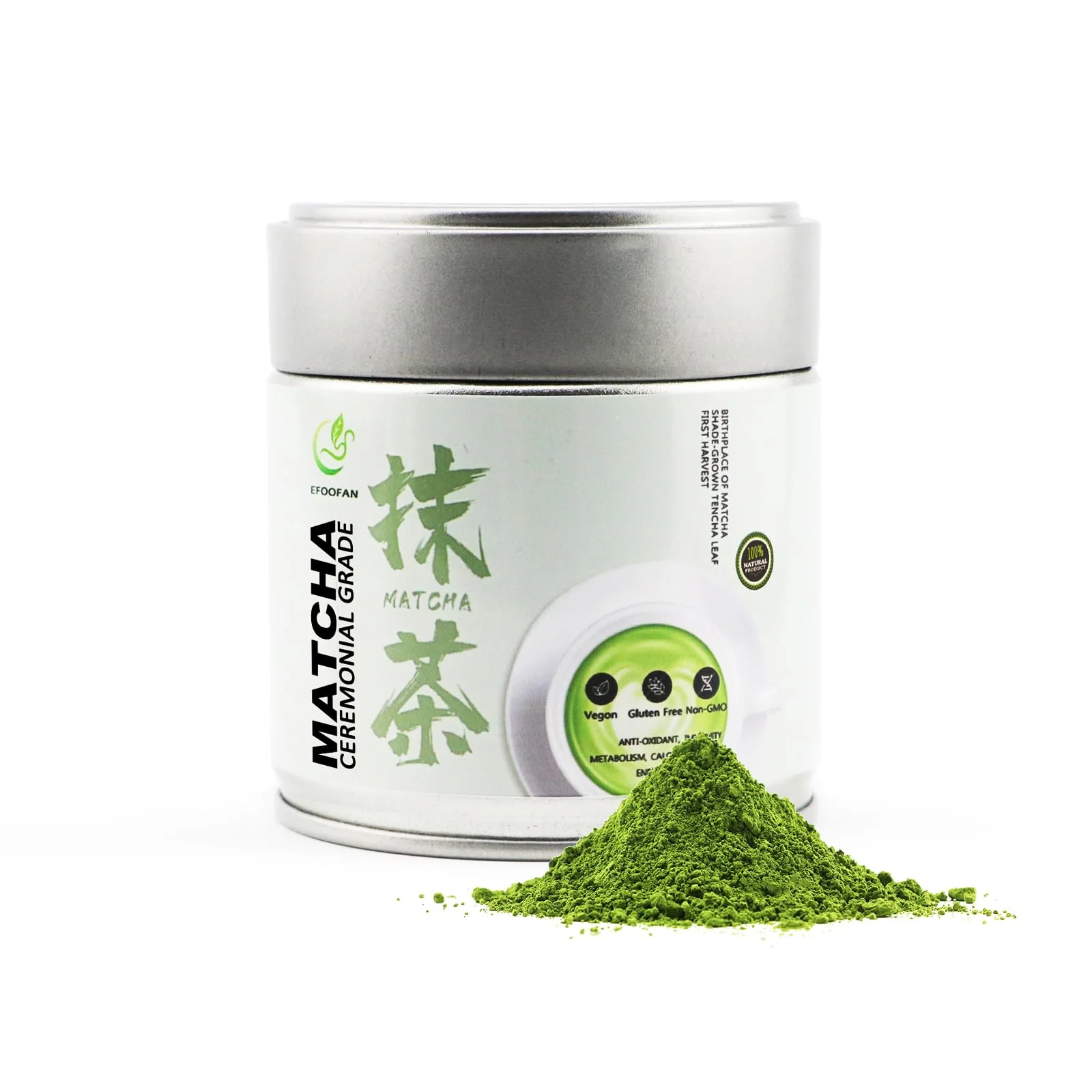 EFOOFAN Matcha Ceremonial Grade Green Tea Powder - (45g/1.59oz Tin) - No Sugar Added Macha for Lattes, Authentic Origin of Japanese Matcha, EU food Regulations