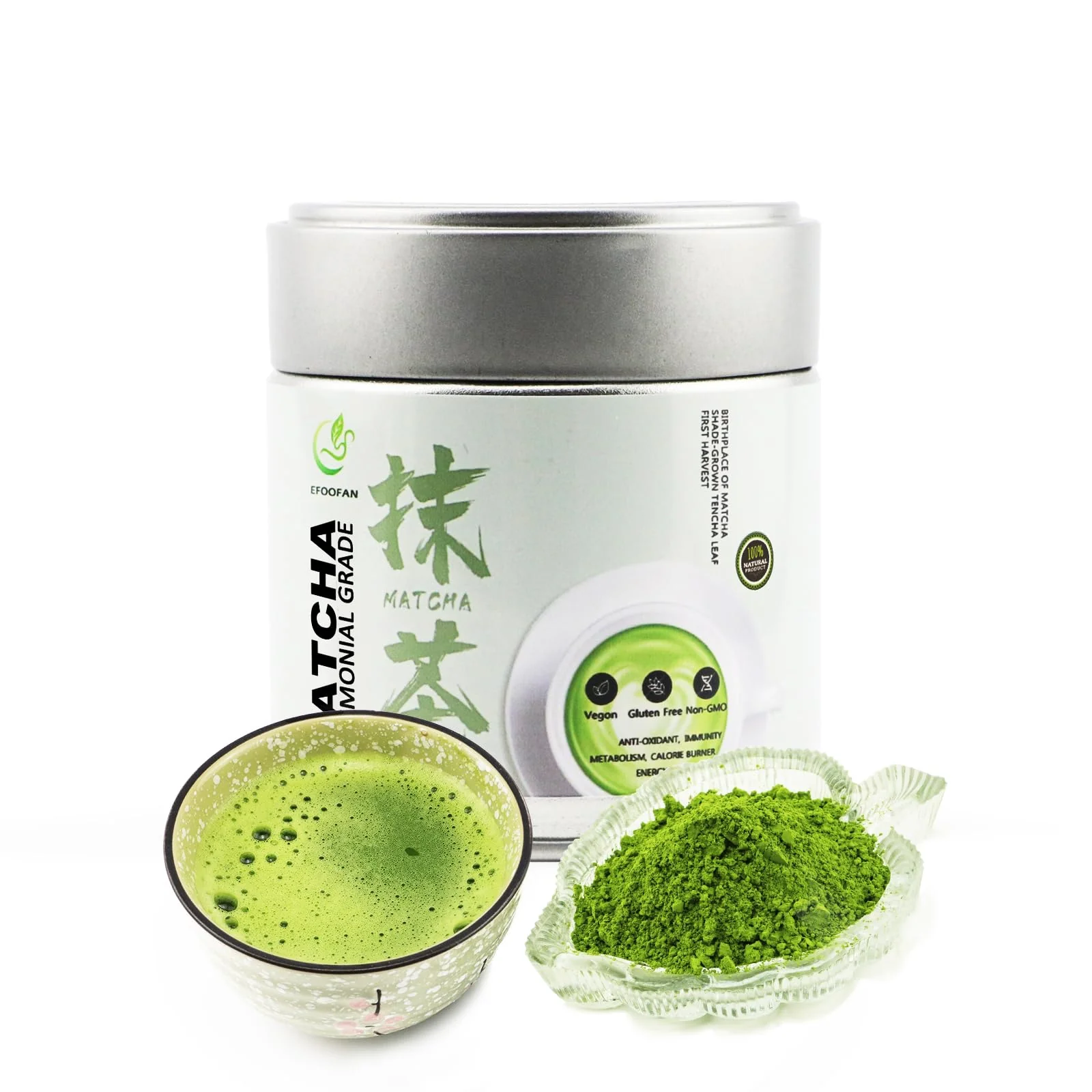EFOOFAN Matcha Ceremonial Grade Green Tea Powder - (45g/1.59oz Tin) - No Sugar Added Macha for Lattes, Authentic Origin of Japanese Matcha, EU food Regulations - Image 2