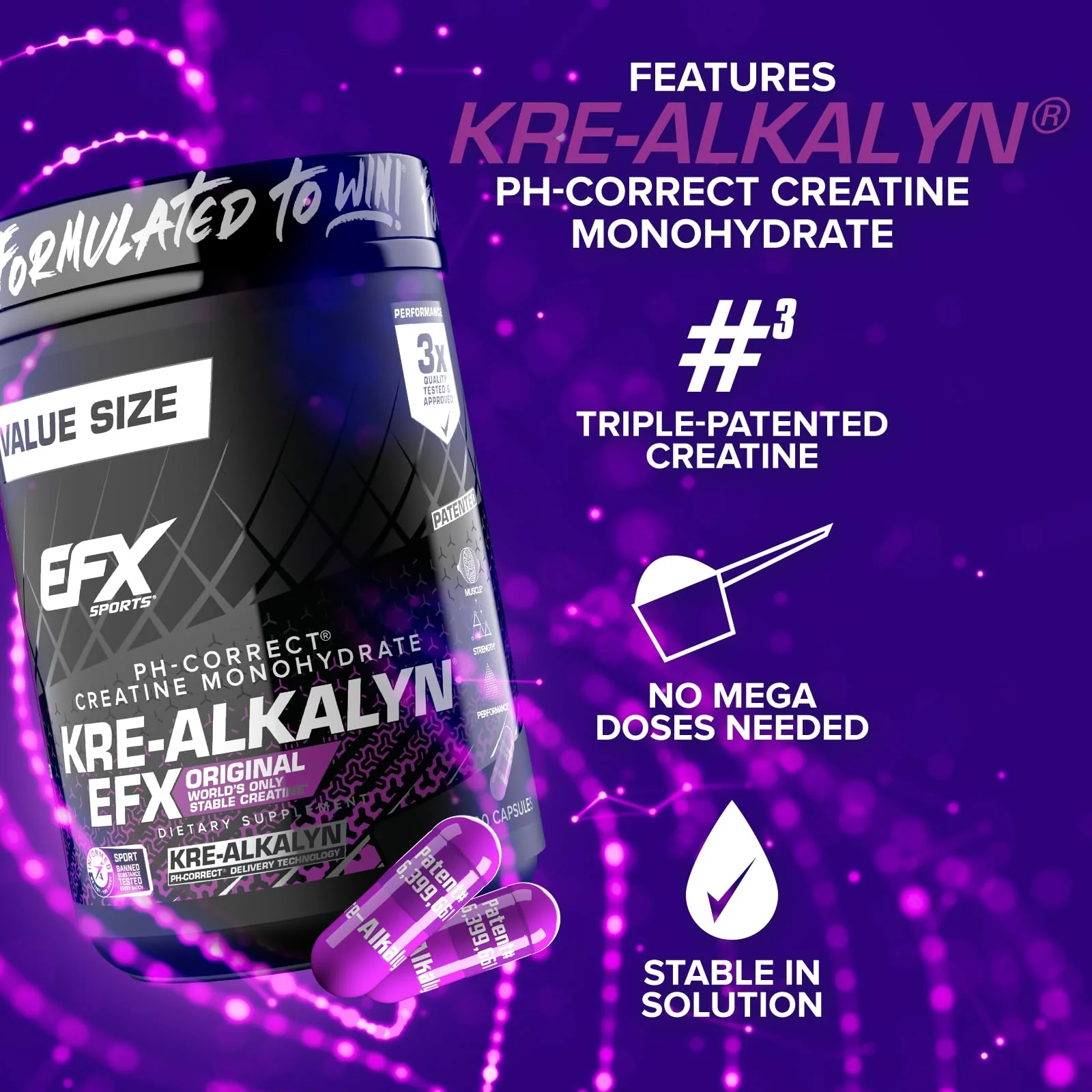 EFX Sports Kre-Alkalyn EFX | pH Correct Creatine Monohydrate Pill Supplement | Strength, Muscle Growth & Performance | 200 Servings, 400 Capsules - Image 3