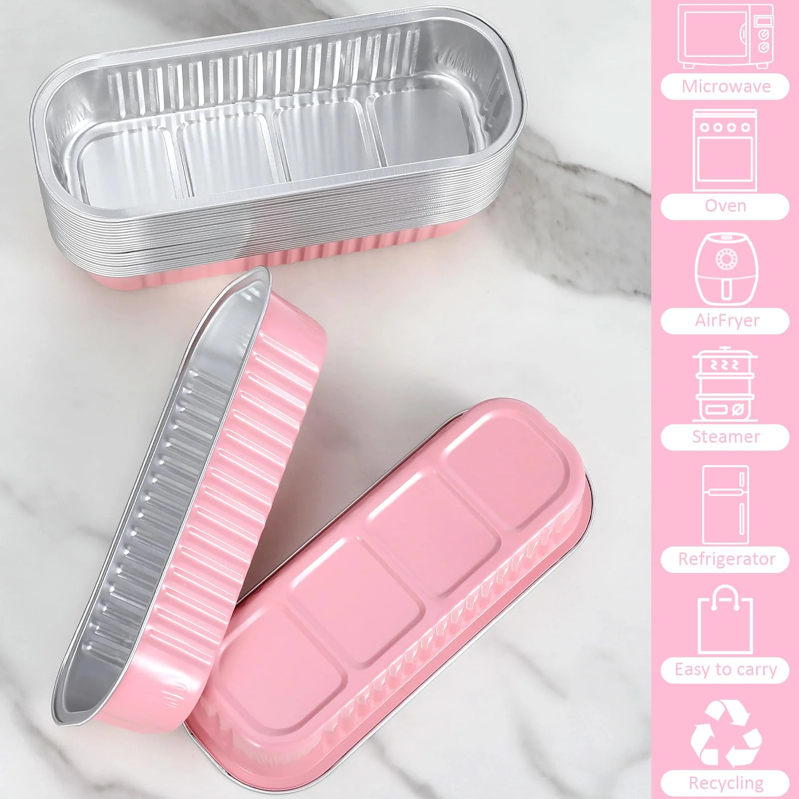 EgticHome Mini Loaf Pans with Lids and Spoons (100 Pack, Pink, 6.8oz) Rectangular Aluminum Foil Baking Pans - Image 5